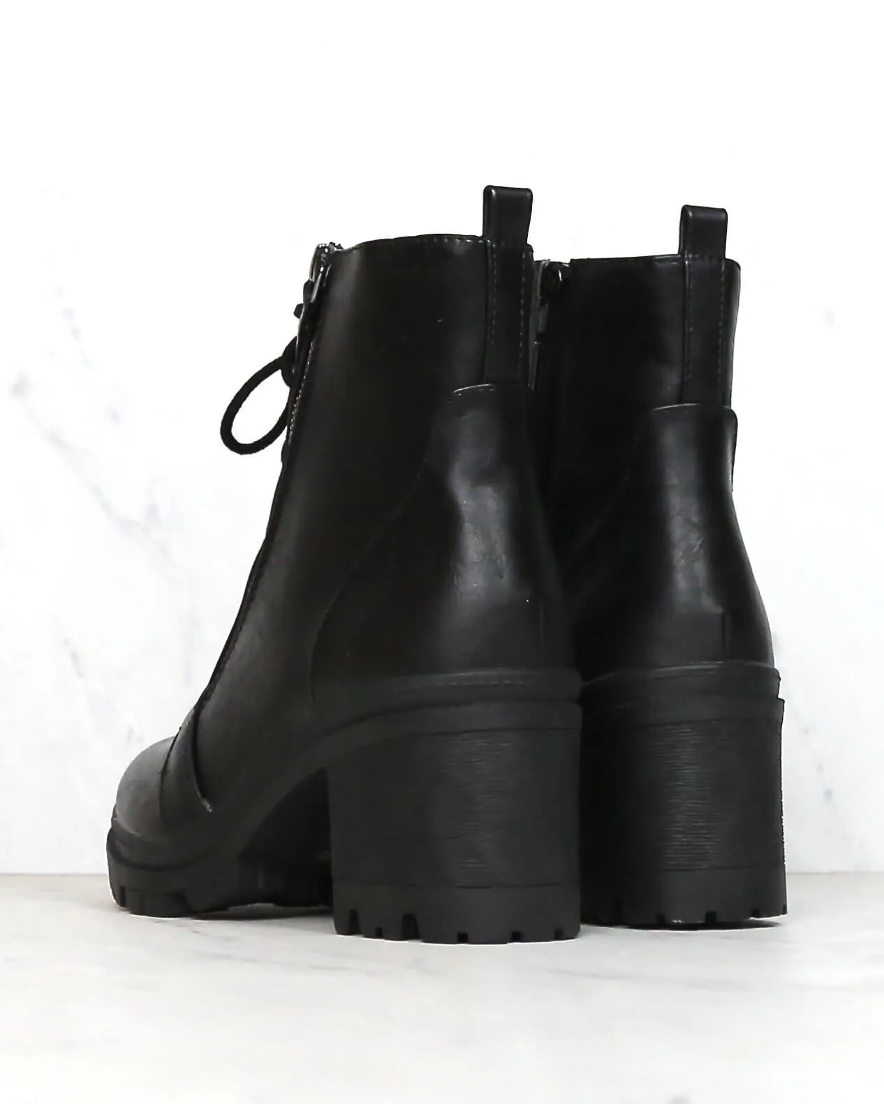 Lace-Up Chunky Heel Combat Boots - More Colors