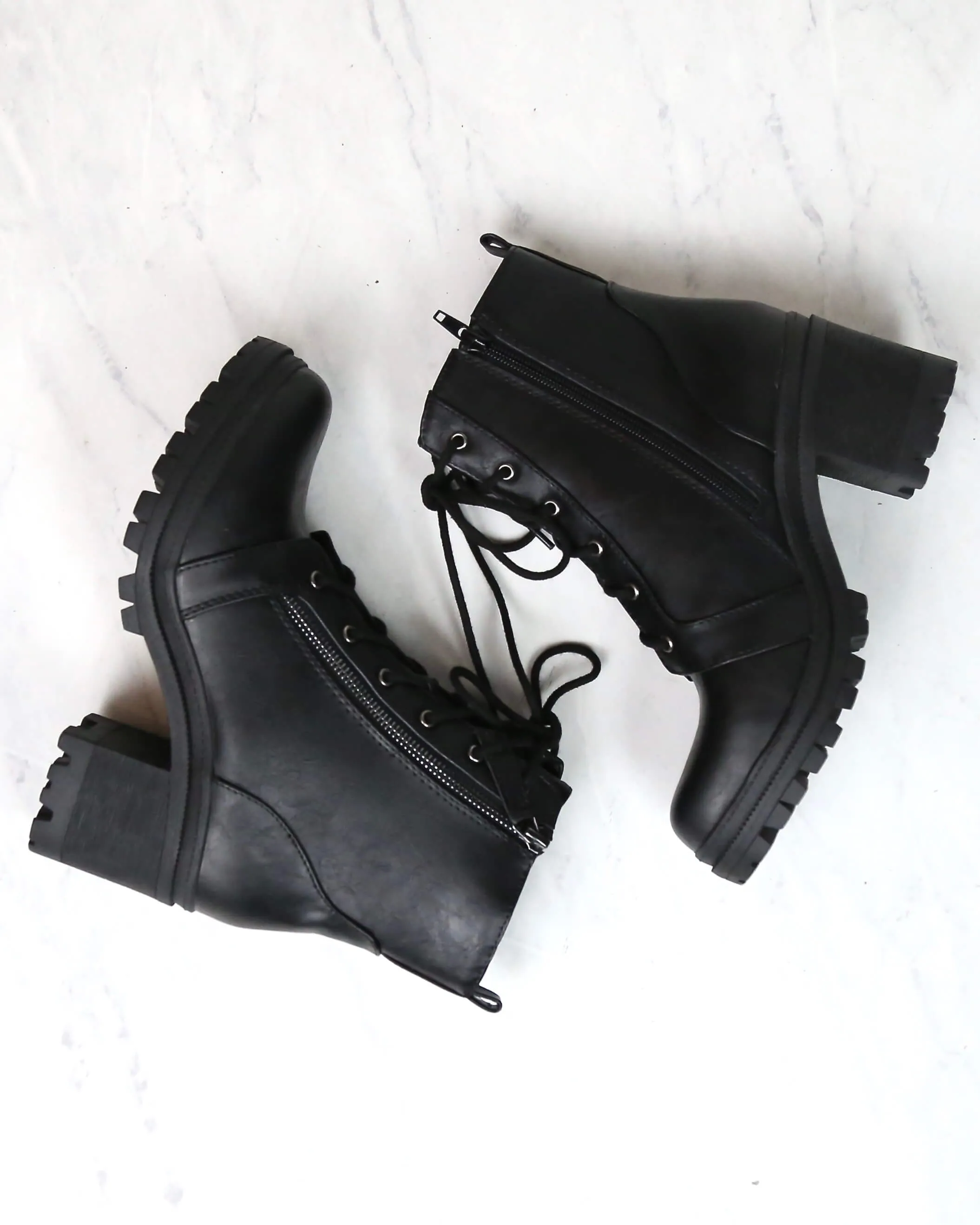 Lace-Up Chunky Heel Combat Boots - More Colors