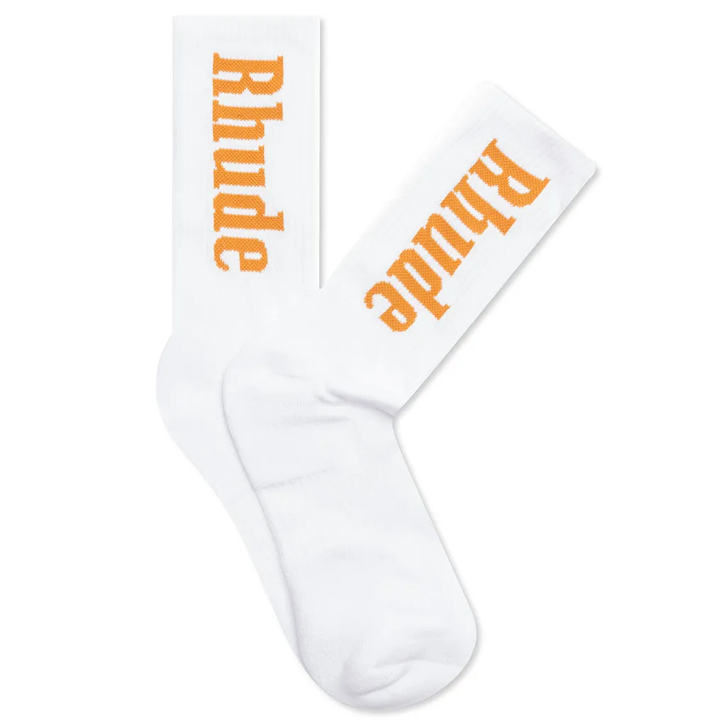 Logo Sock - White/Mustard