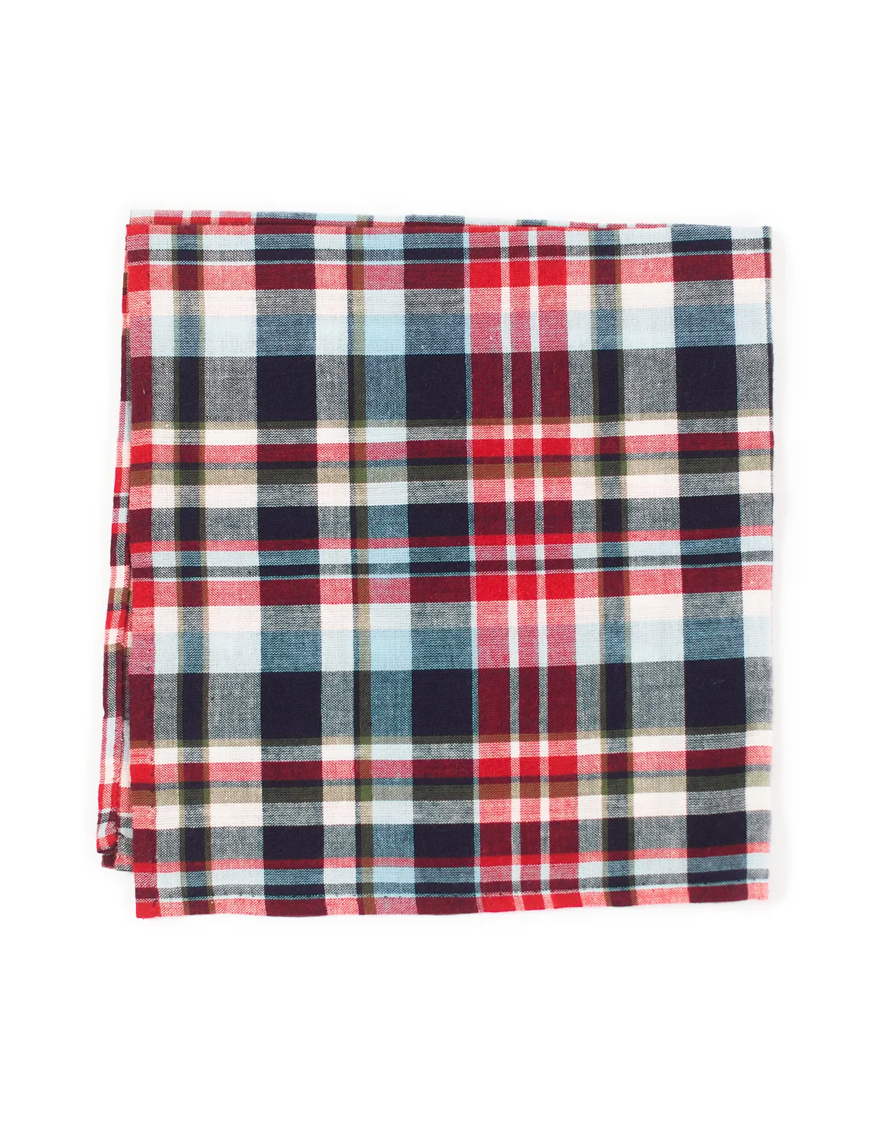 MADRAS POCKET SQUARE - RED/NAVY/GREEN