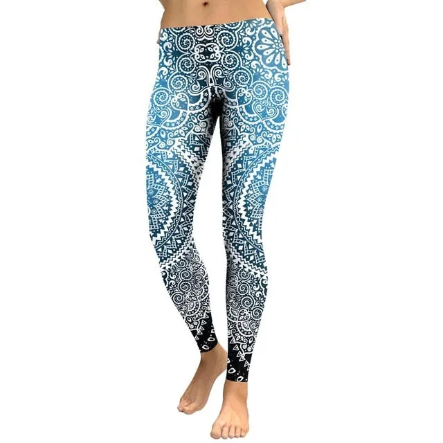 MANDALA Leggings Women Fitness Pants Flowers Printing Fashion Workout Leggins Outwear Slim Legin