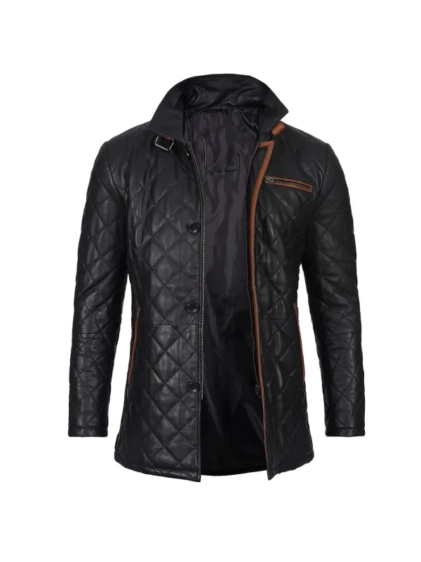 Men’s Black Quilted Leather Coat