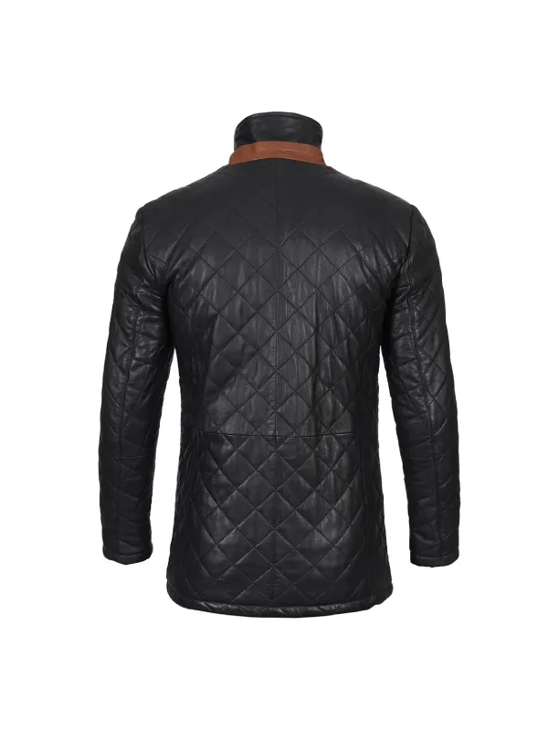 Men’s Black Quilted Leather Coat