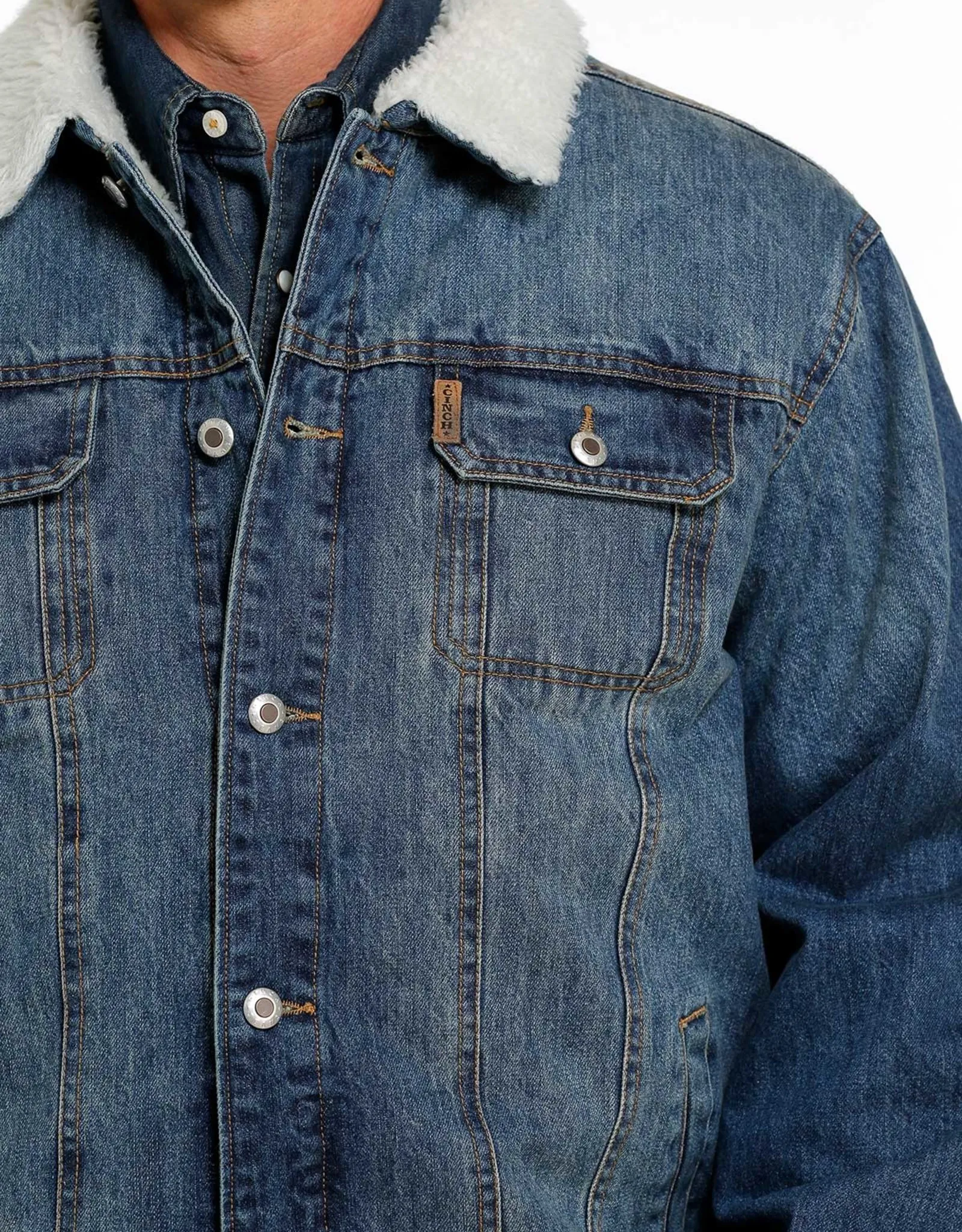 Mens Cinch Concealed Carry Denim Sherpa Fleece Denim Jacket