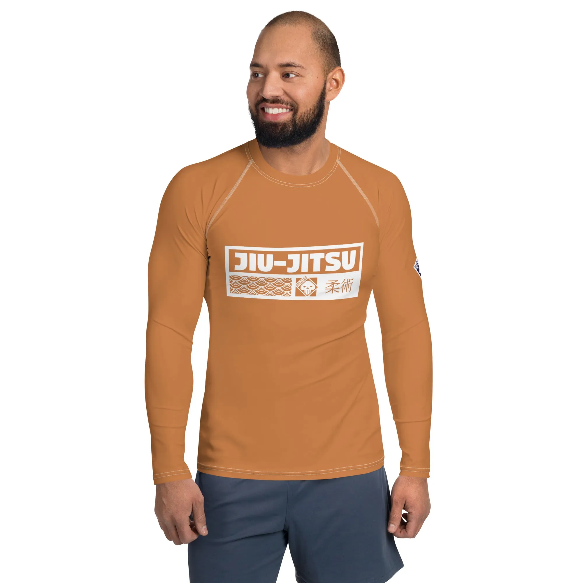 Mens Long Sleeve BJJ Rash Guard - Jiu-Jitsu 027 - Raw Sienna