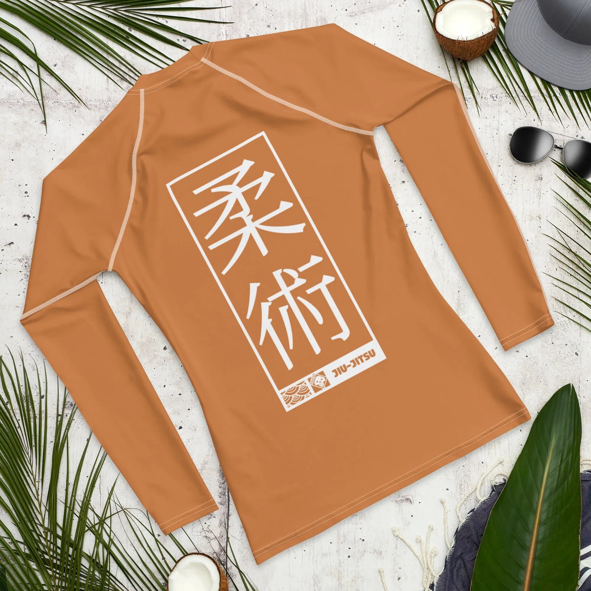 Mens Long Sleeve BJJ Rash Guard - Jiu-Jitsu 027 - Raw Sienna