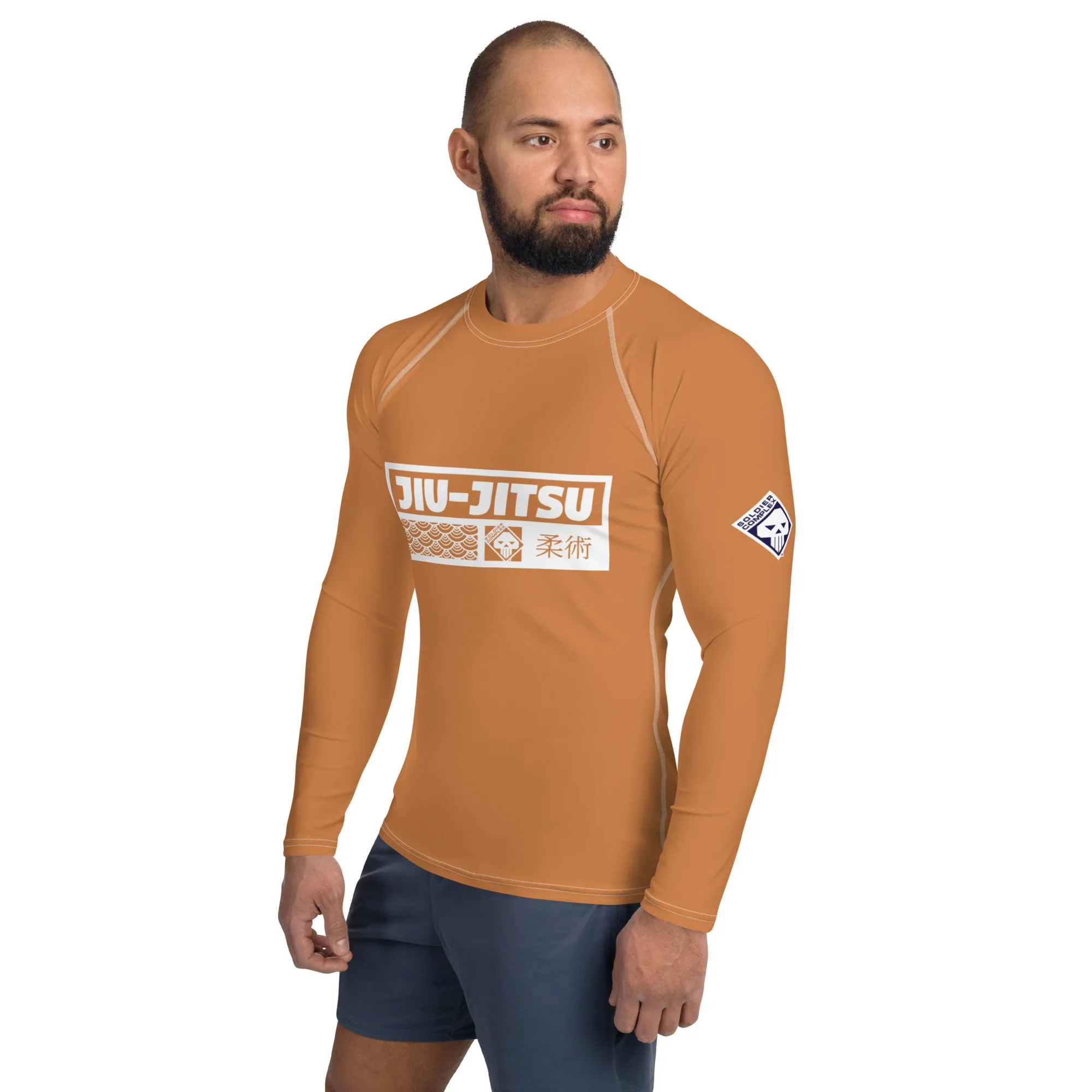 Mens Long Sleeve BJJ Rash Guard - Jiu-Jitsu 027 - Raw Sienna