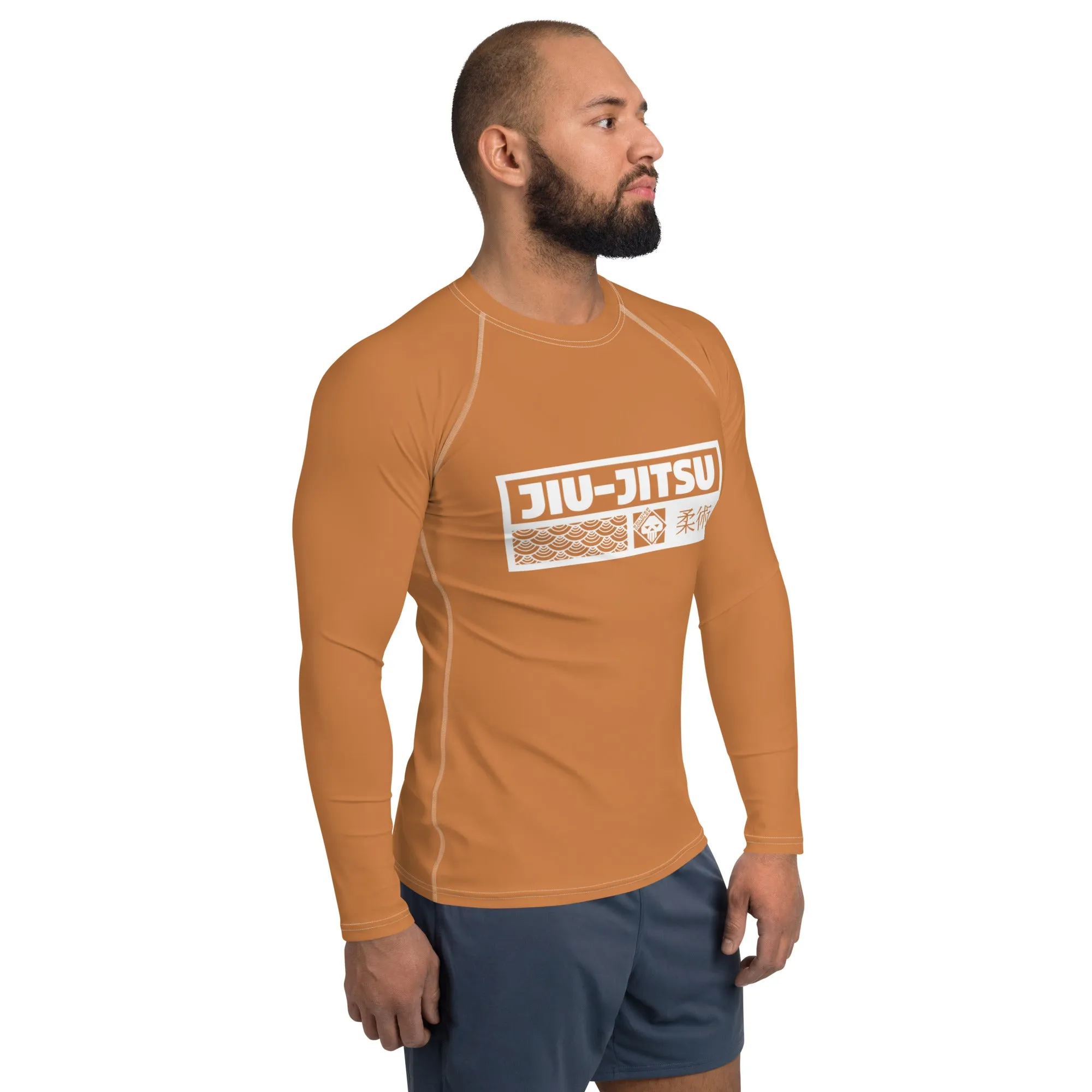 Mens Long Sleeve BJJ Rash Guard - Jiu-Jitsu 027 - Raw Sienna