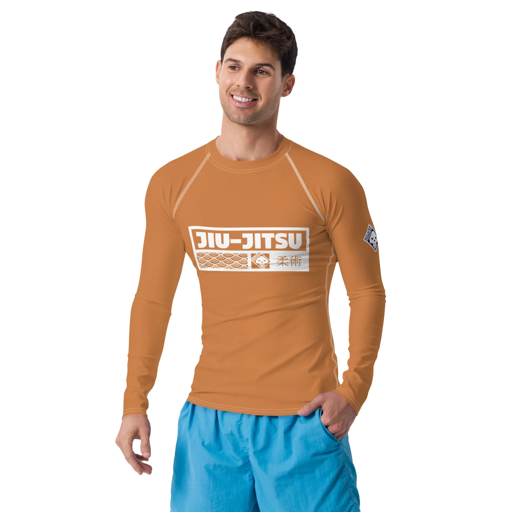 Mens Long Sleeve BJJ Rash Guard - Jiu-Jitsu 027 - Raw Sienna