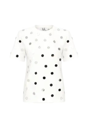 Miro - Handmade Mirror Detailed Tshirt With Shoulder Pads