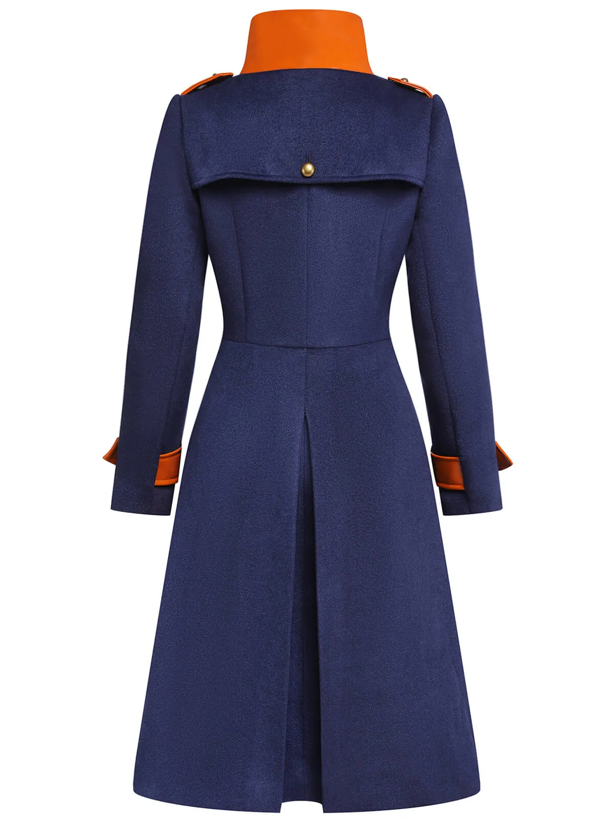 Navy Blue 1950s Patchwork Button Coat