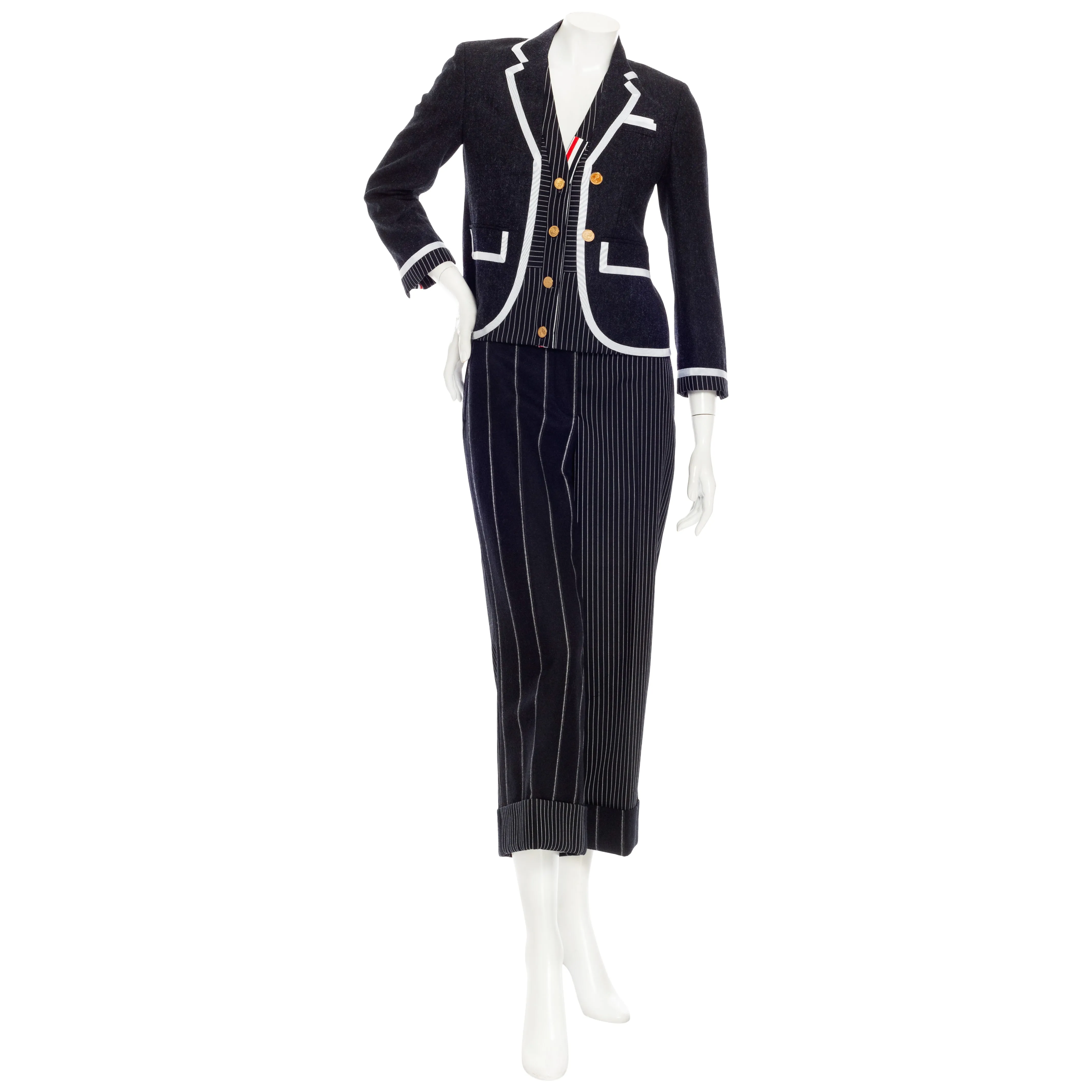 Navy Wool Pinstriped Jacket and Pants Suit