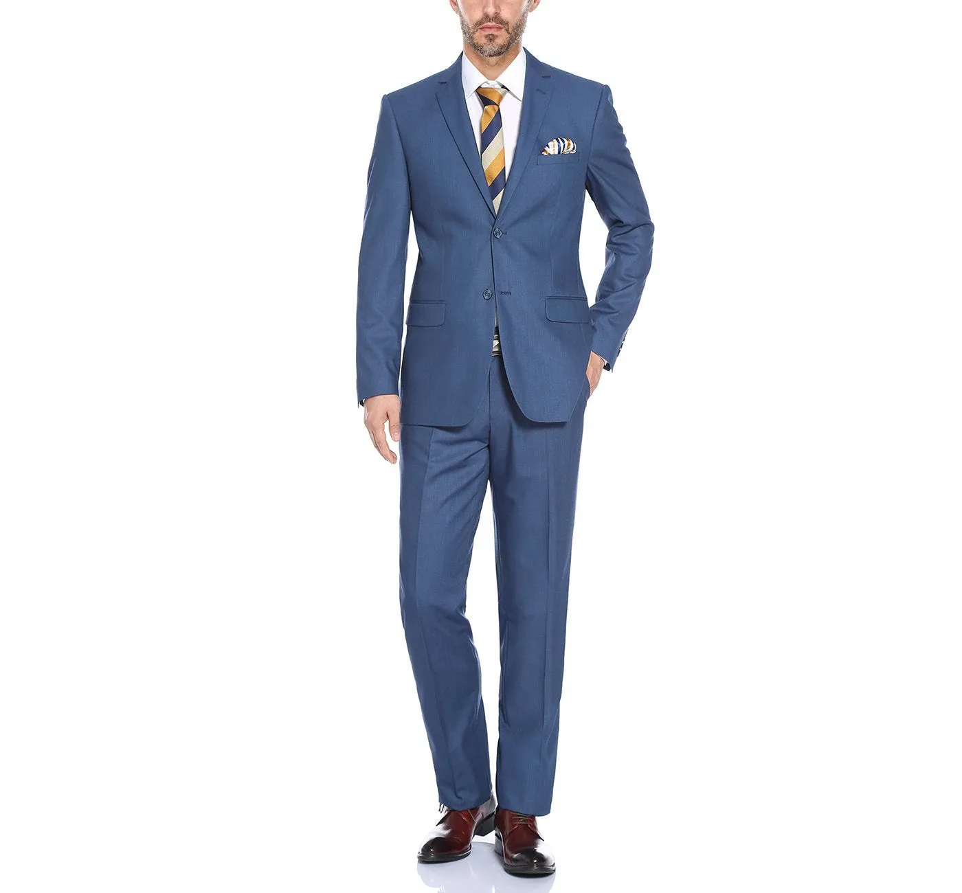 Performance 2-Button CLASSIC FIT Suit in Medium Blue Mélange (Short, Regular, and Long Available) by Renoir