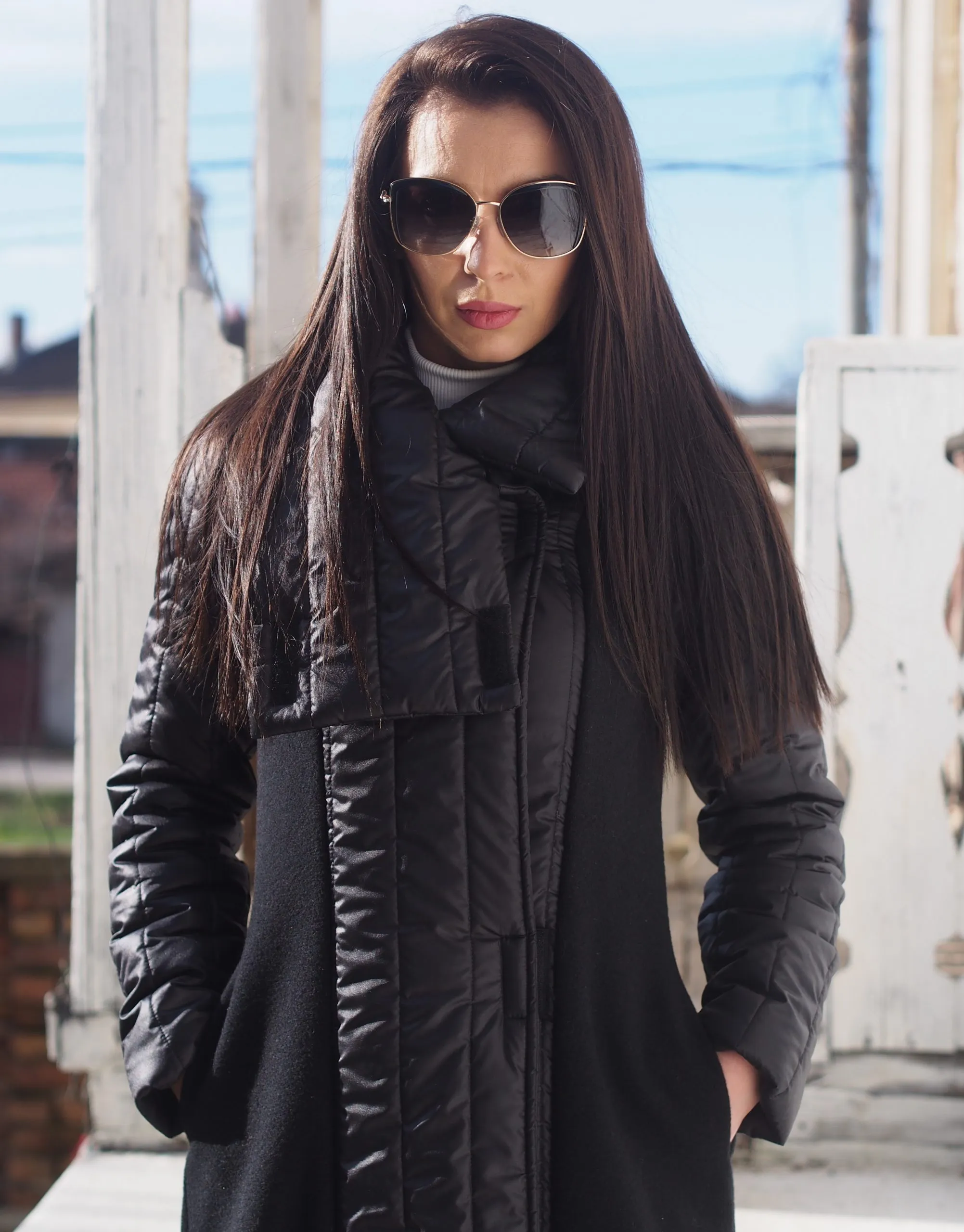 Quilted Asymmetric Coat,Black Wool Quilted coat,Black Wool asymmetric coat,Women wool coat,Women Quilted coat,Black winter jacke