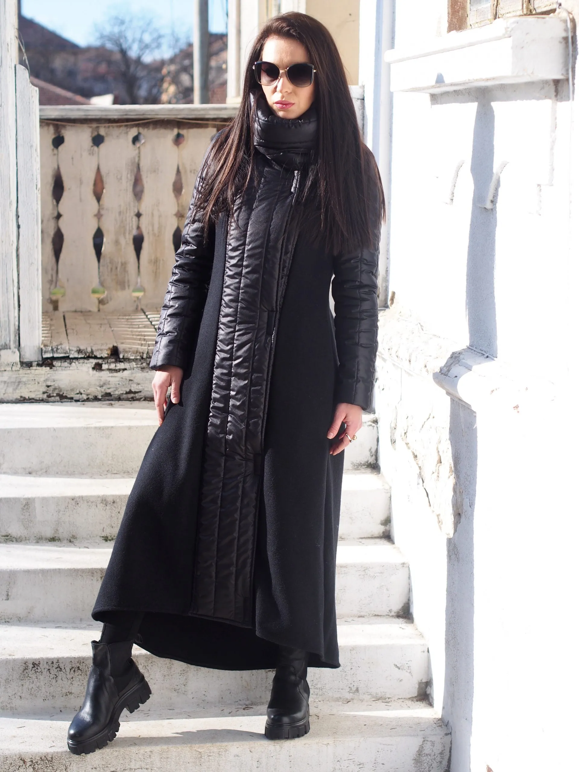 Quilted Asymmetric Coat,Black Wool Quilted coat,Black Wool asymmetric coat,Women wool coat,Women Quilted coat,Black winter jacke