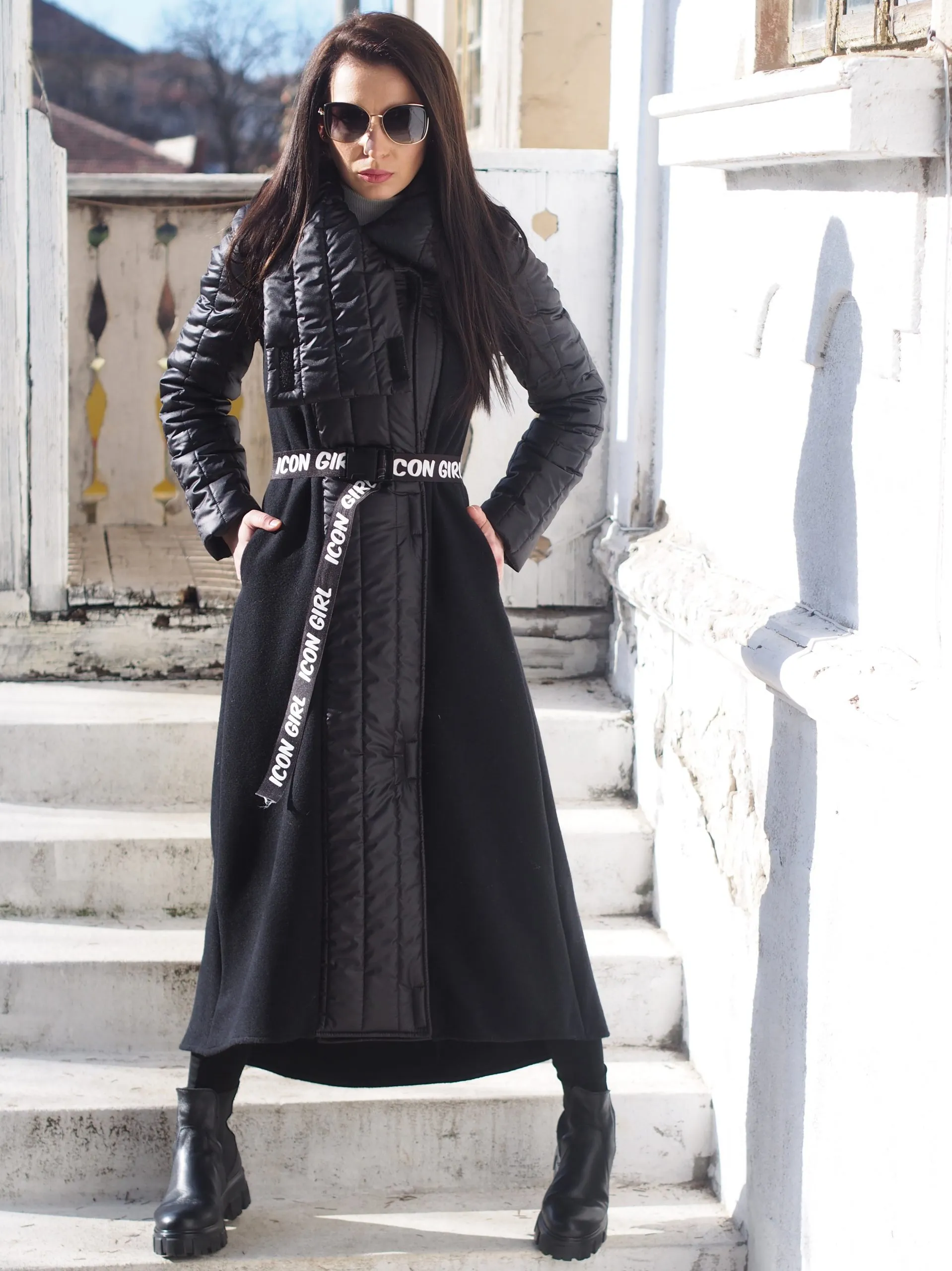 Quilted Asymmetric Coat,Black Wool Quilted coat,Black Wool asymmetric coat,Women wool coat,Women Quilted coat,Black winter jacke