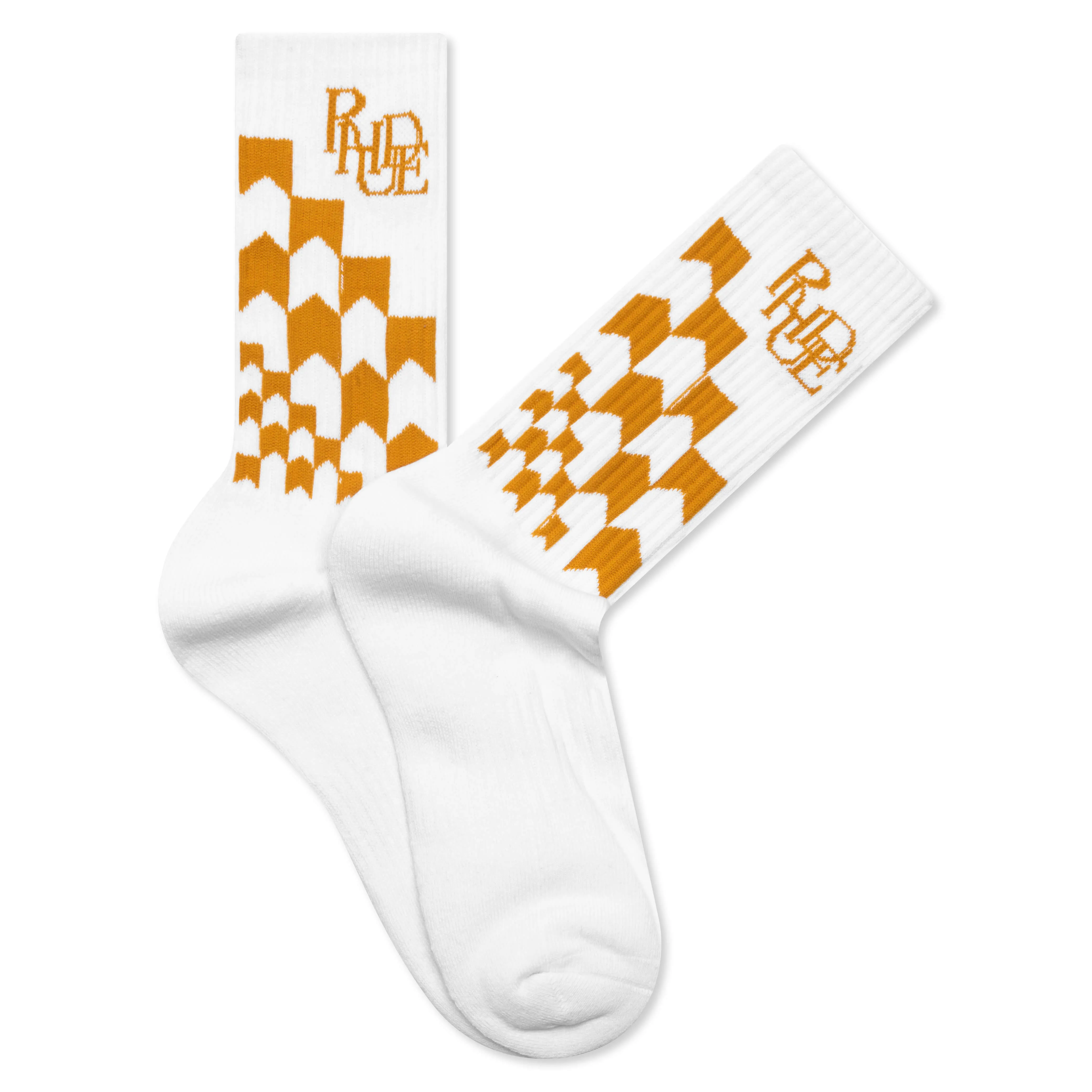 Racing Checker Sock - White/Mustard