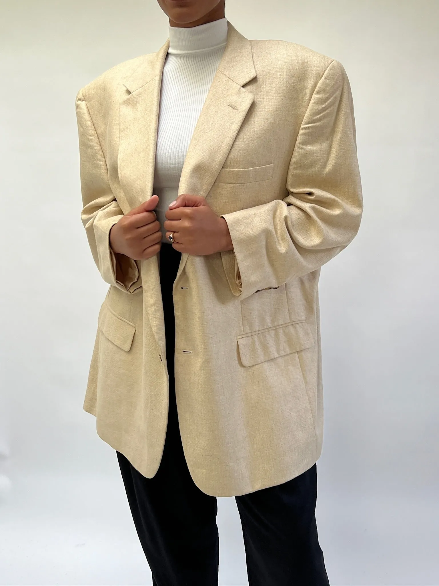 Relaxed Vintage Oat Woven Silk Blazer