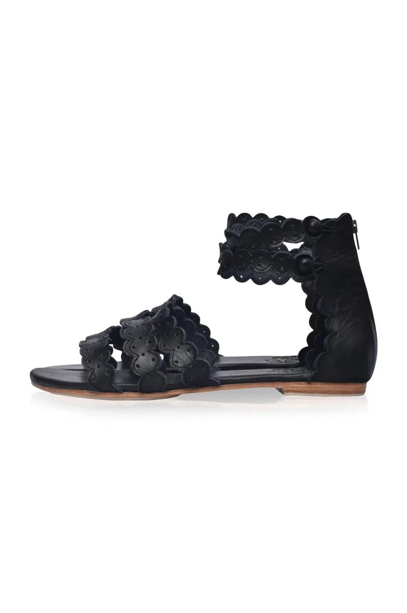 Rimini Boho Leather Sandals in Black