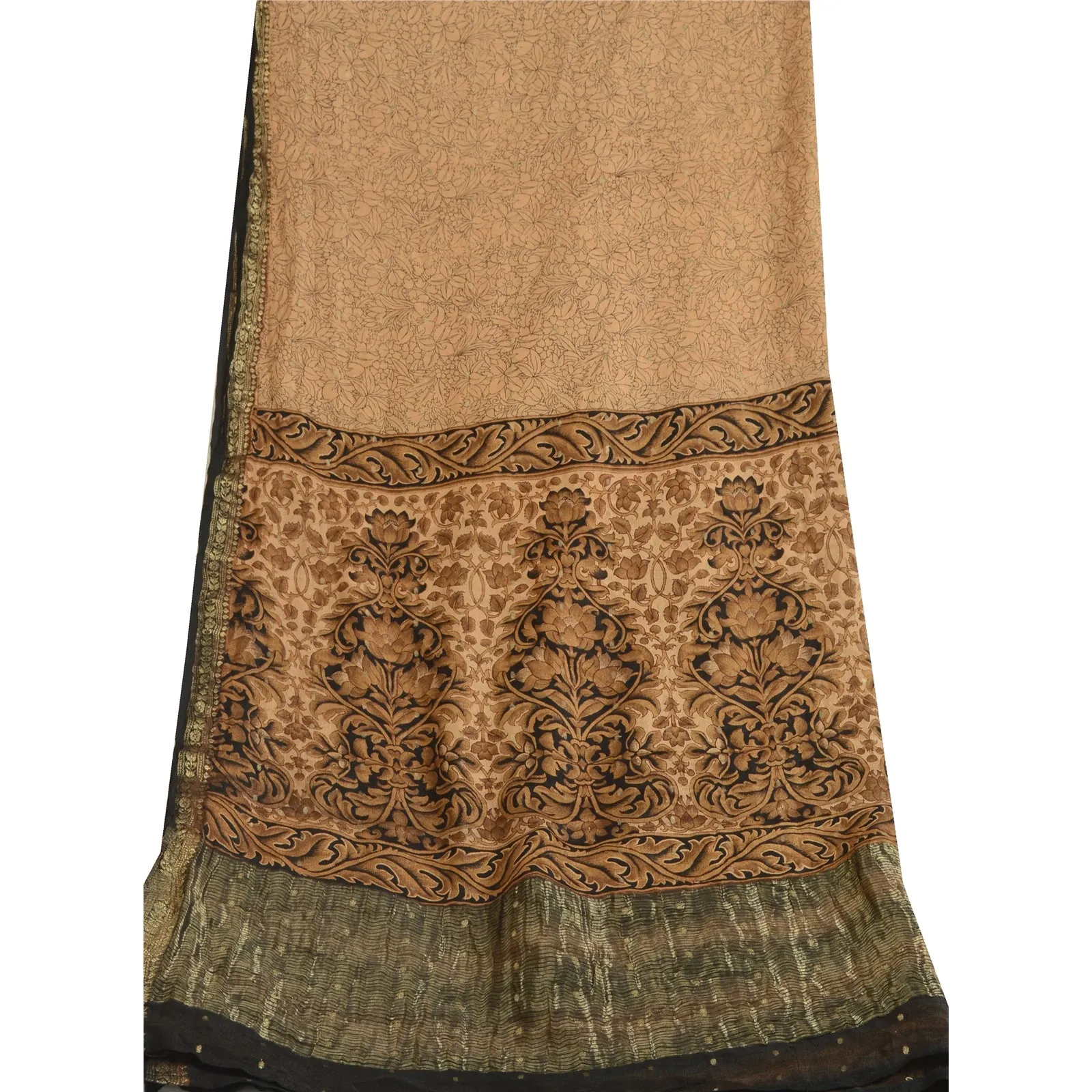 Sanskriti Vintage Brown Long Dupatta Stole 100% Pure Silk Woven Zari Scarves