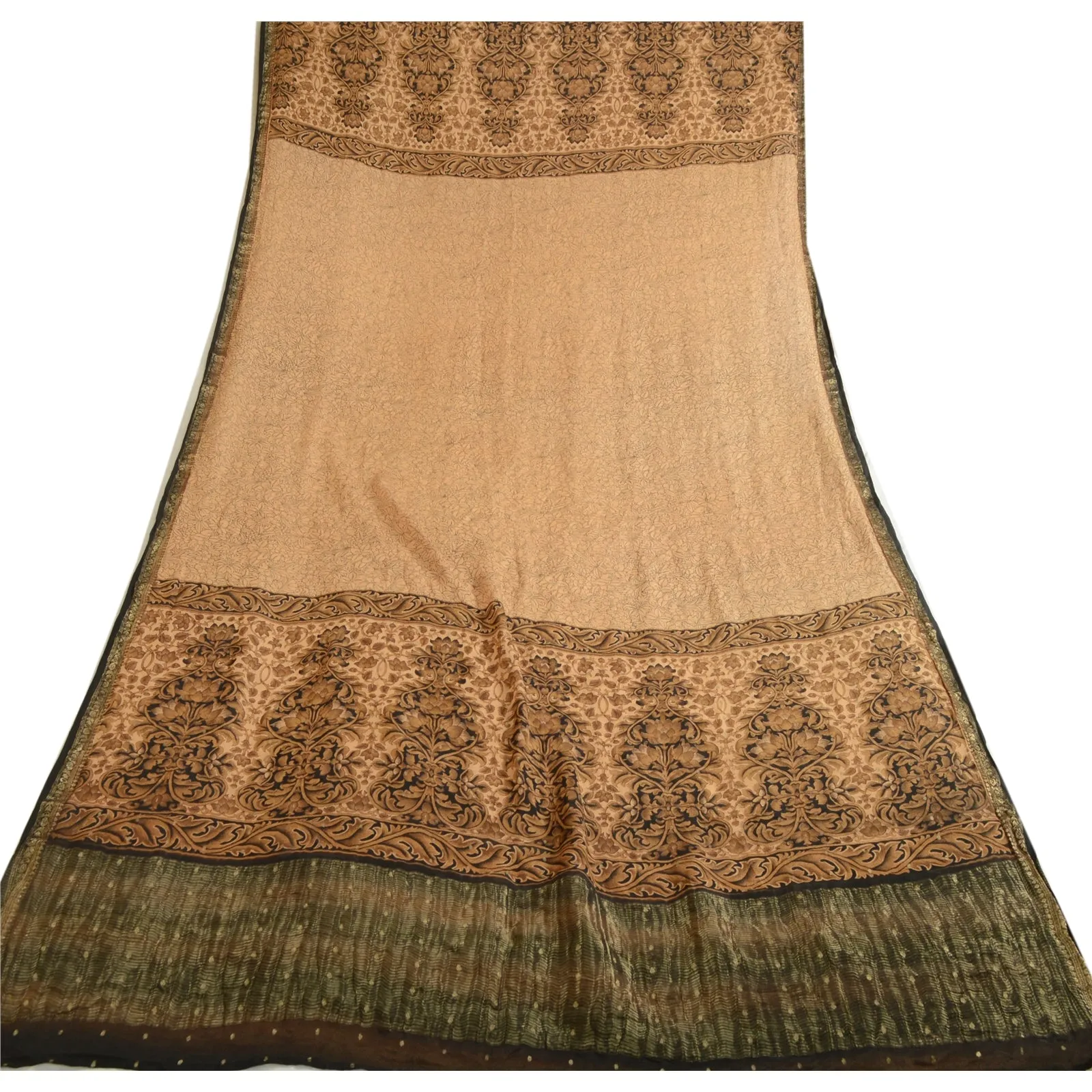 Sanskriti Vintage Brown Long Dupatta Stole 100% Pure Silk Woven Zari Scarves