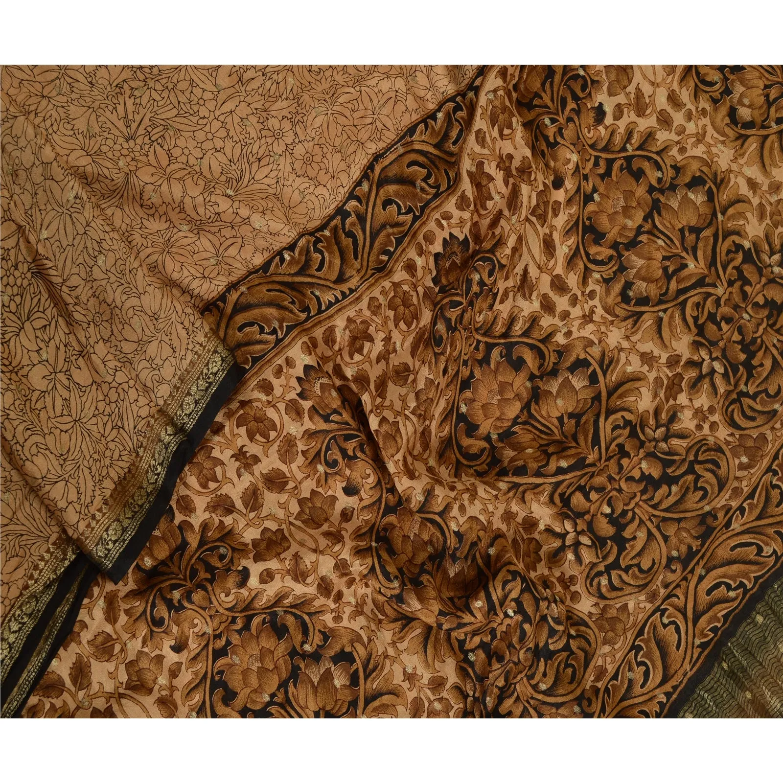 Sanskriti Vintage Brown Long Dupatta Stole 100% Pure Silk Woven Zari Scarves