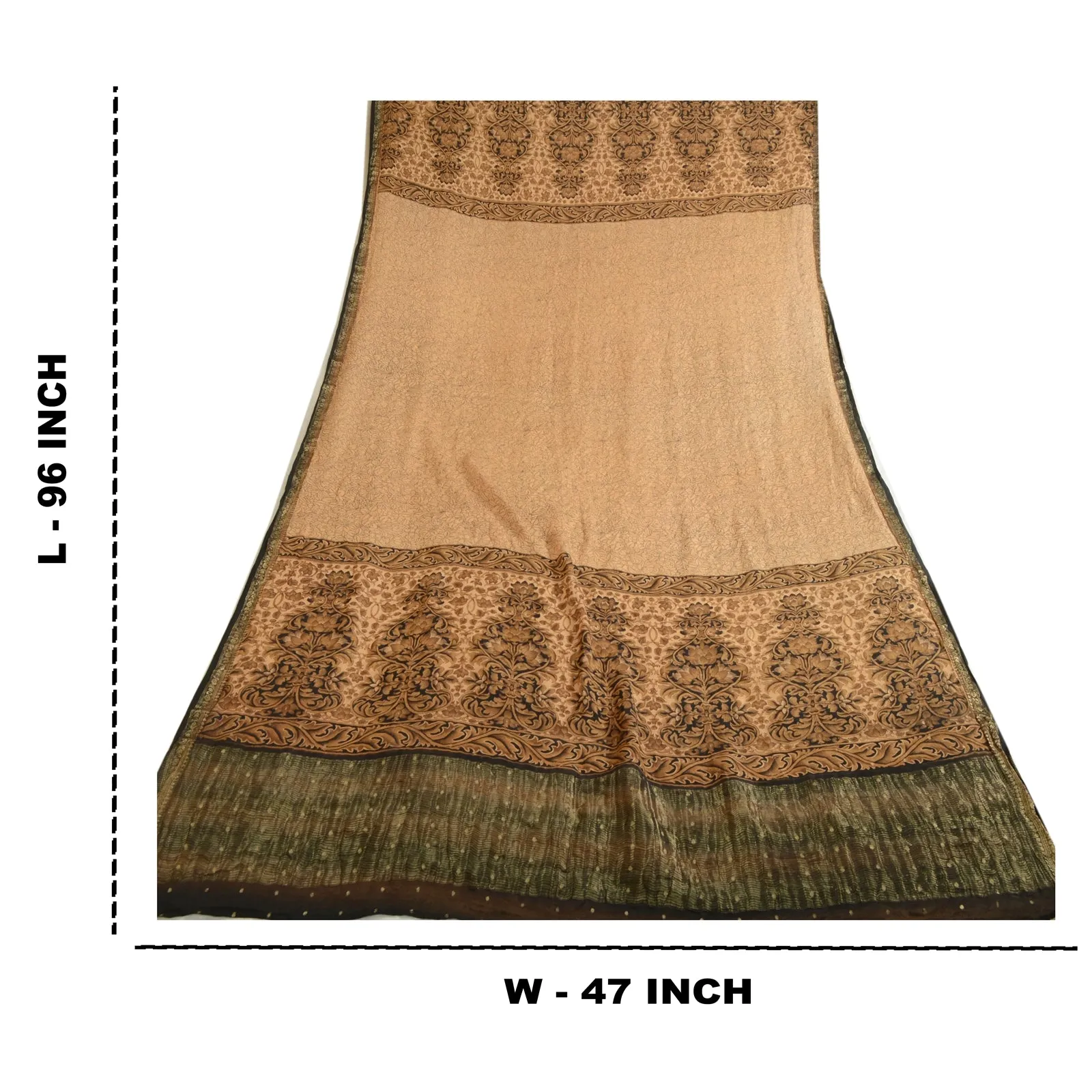 Sanskriti Vintage Brown Long Dupatta Stole 100% Pure Silk Woven Zari Scarves