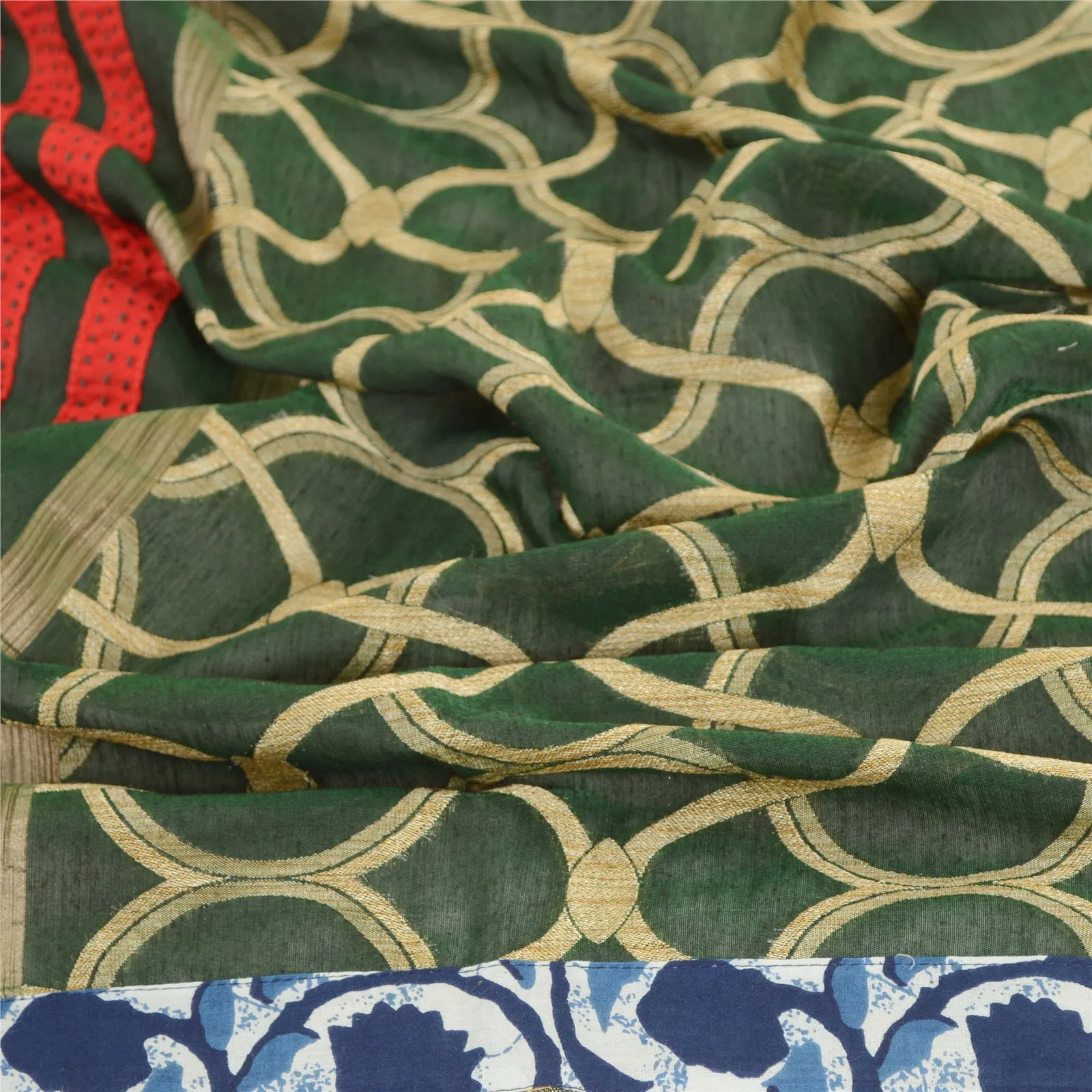 Sanskriti Vintage Dupatta Long Stole Art Silk Green Embroidered Woven Scarves