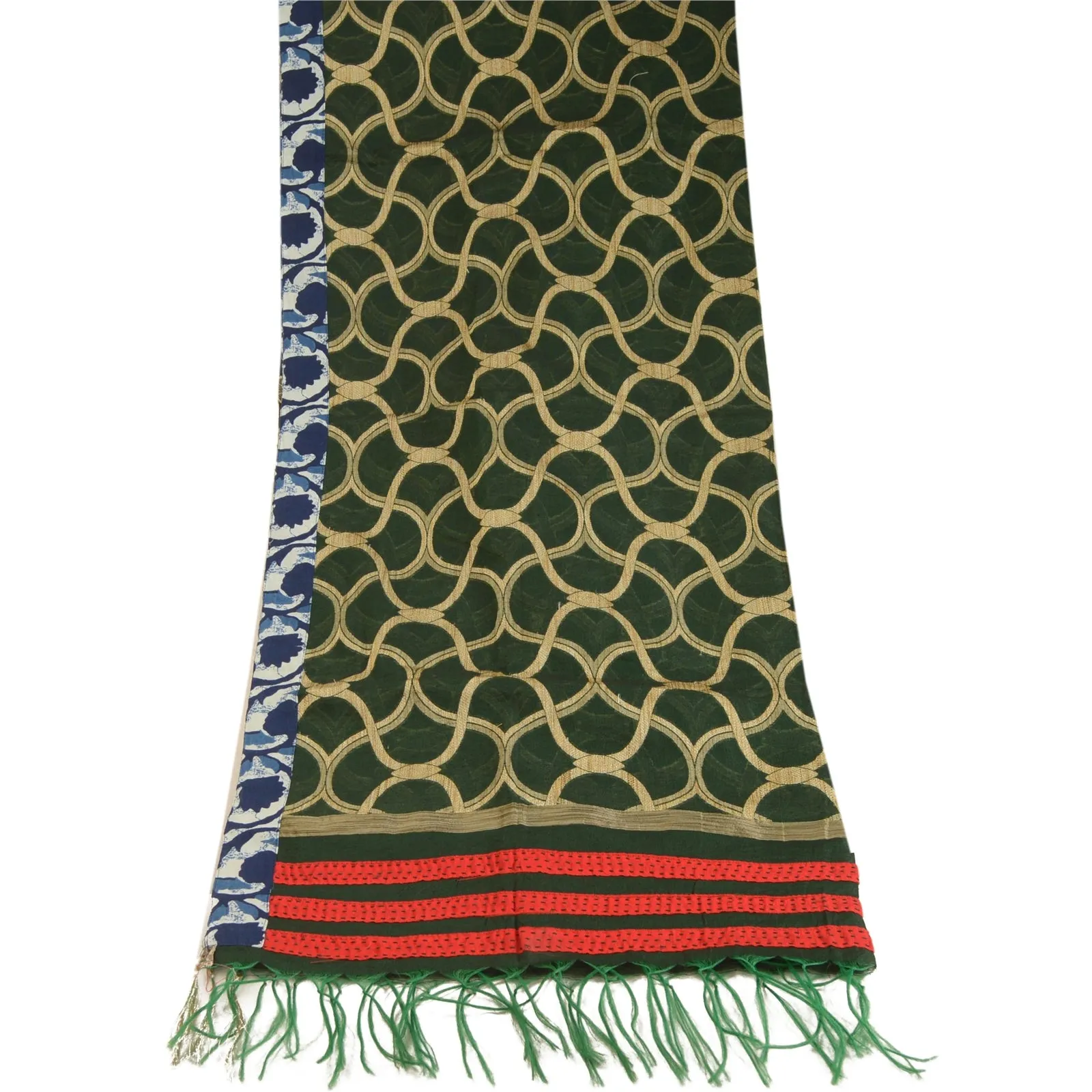 Sanskriti Vintage Dupatta Long Stole Art Silk Green Embroidered Woven Scarves