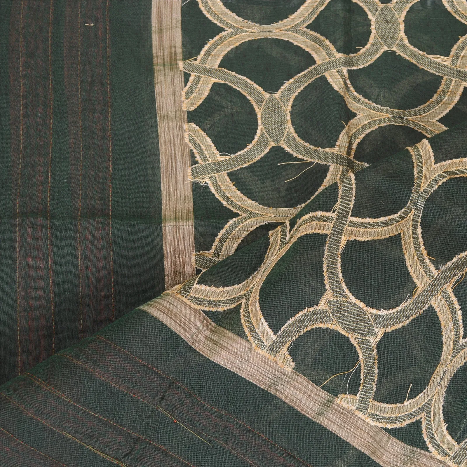 Sanskriti Vintage Dupatta Long Stole Art Silk Green Embroidered Woven Scarves