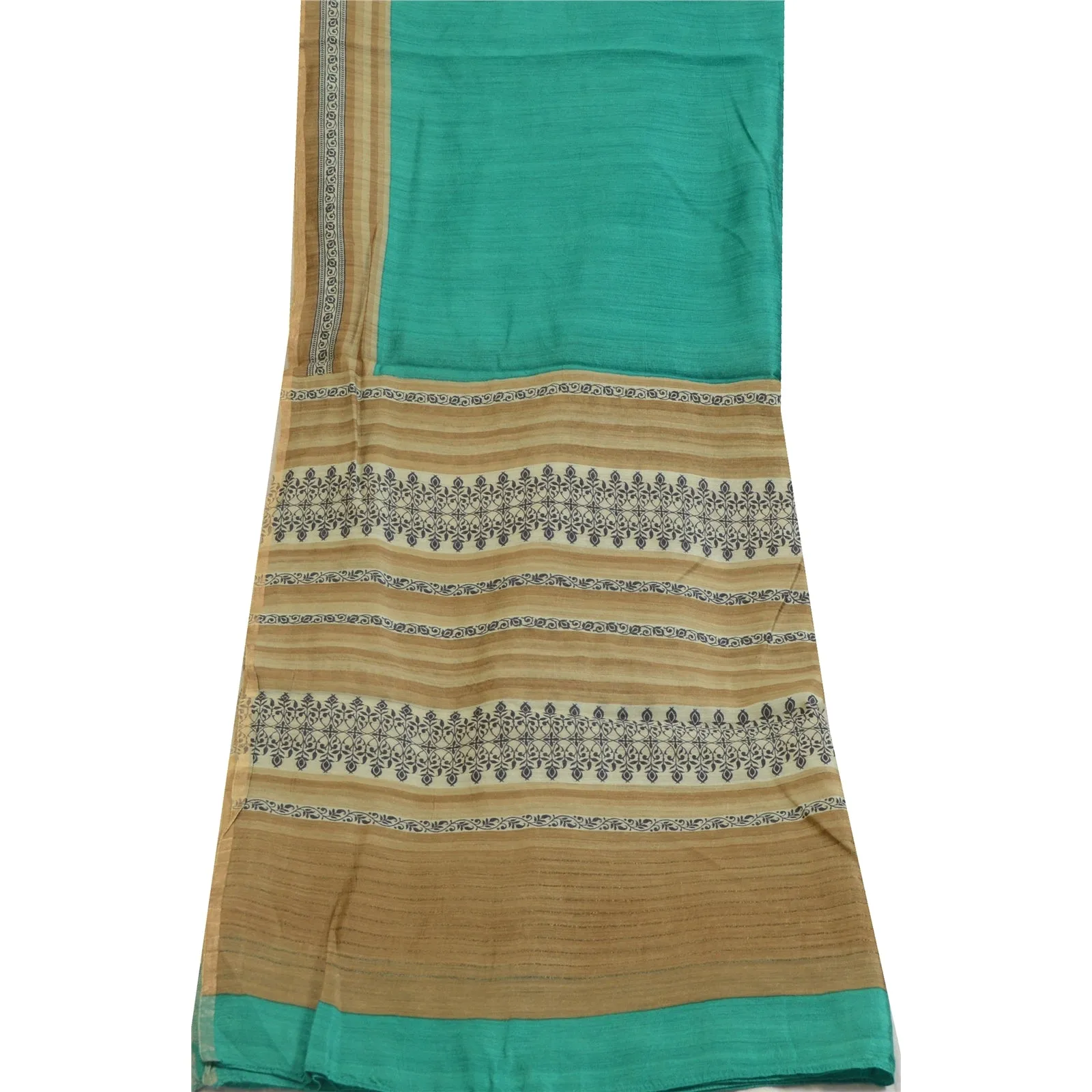 Sanskriti Vintage Dupatta Long Stole Brown/Turquoise Pure Silk Printed Scarves