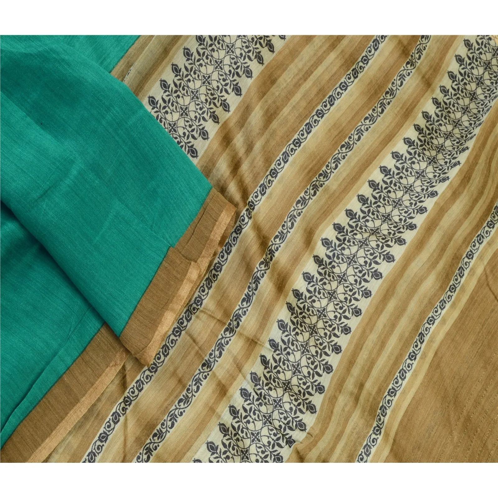 Sanskriti Vintage Dupatta Long Stole Brown/Turquoise Pure Silk Printed Scarves