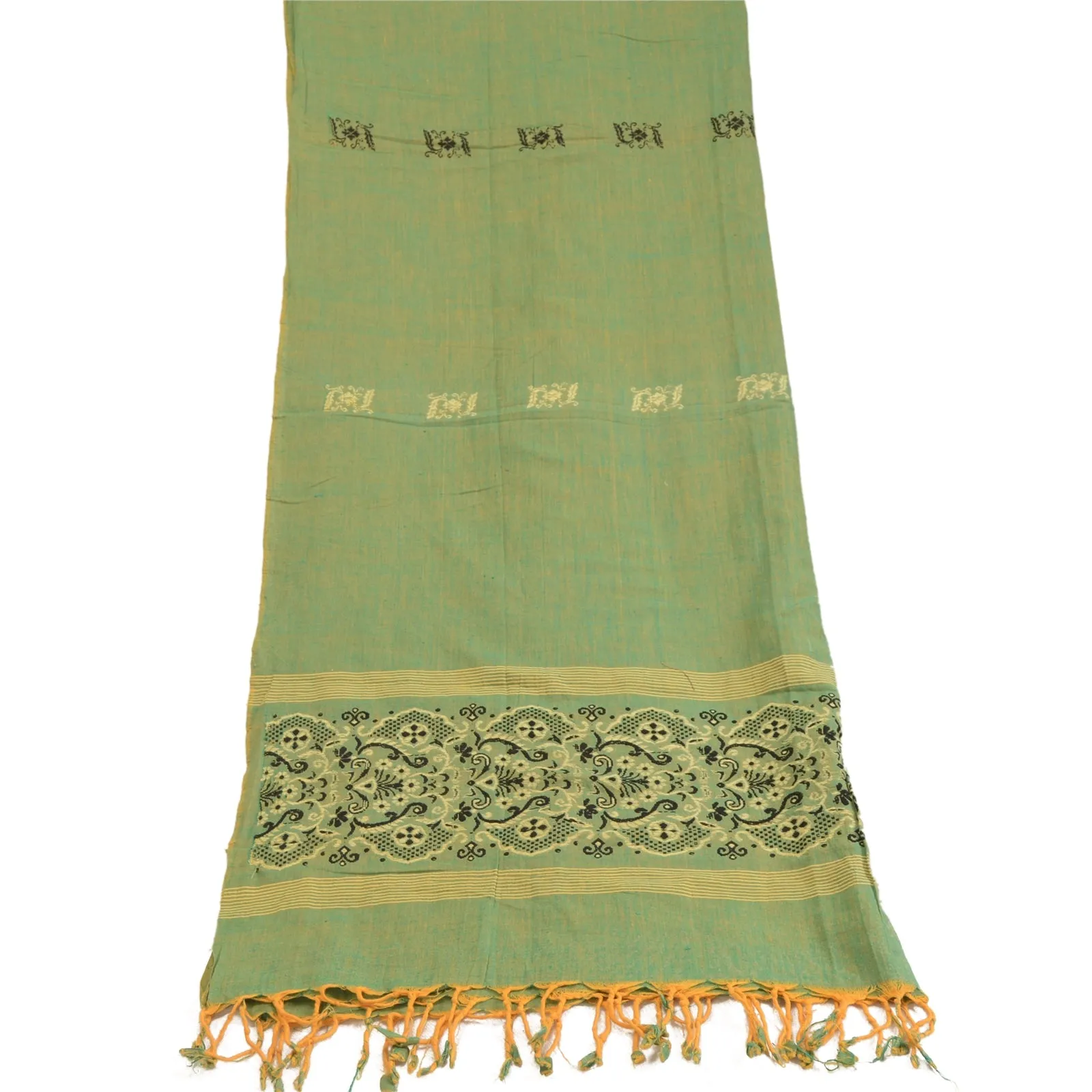 Sanskriti Vintage Dupatta Long Stole Pure Cotton Green Hijab Woven Scarves