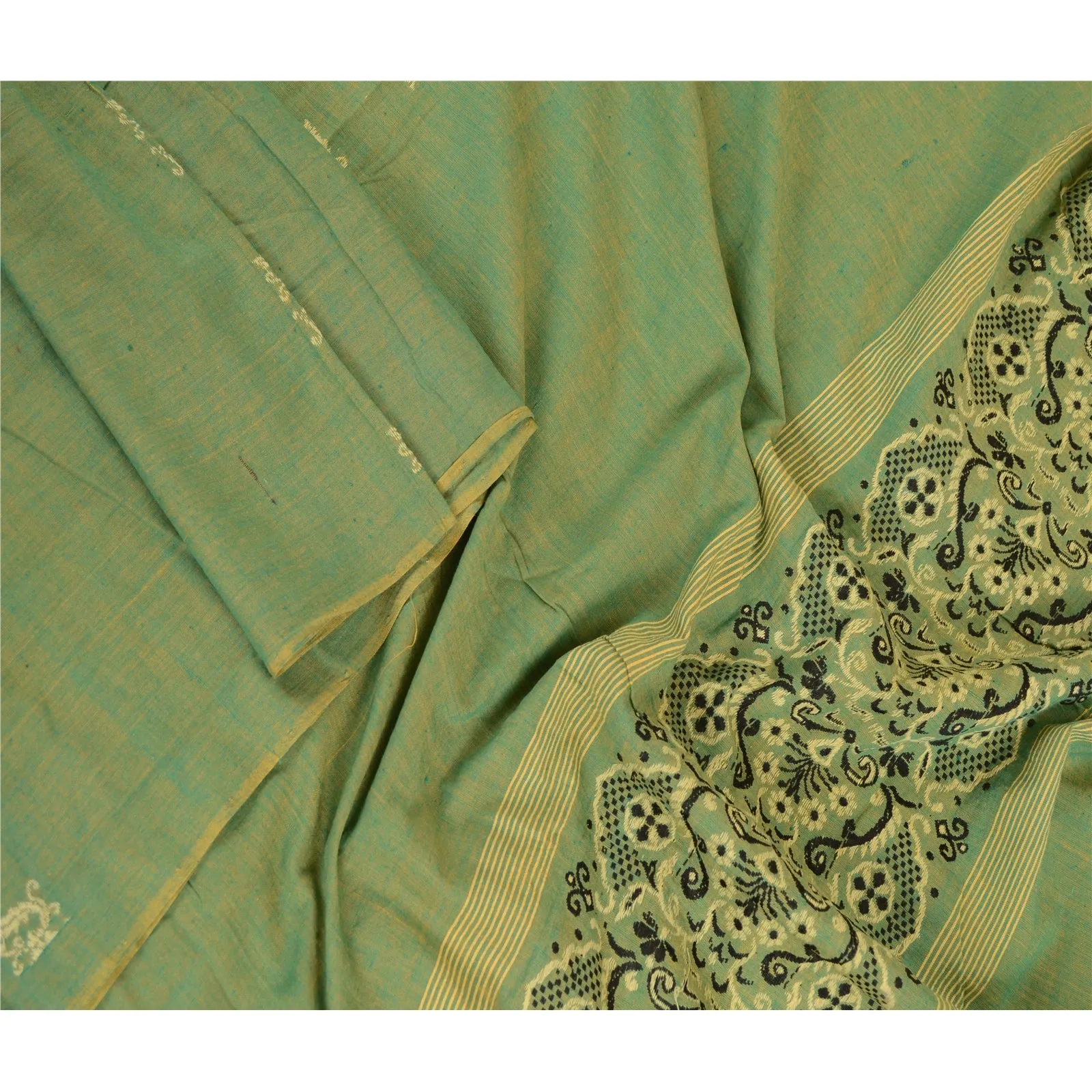 Sanskriti Vintage Dupatta Long Stole Pure Cotton Green Hijab Woven Scarves