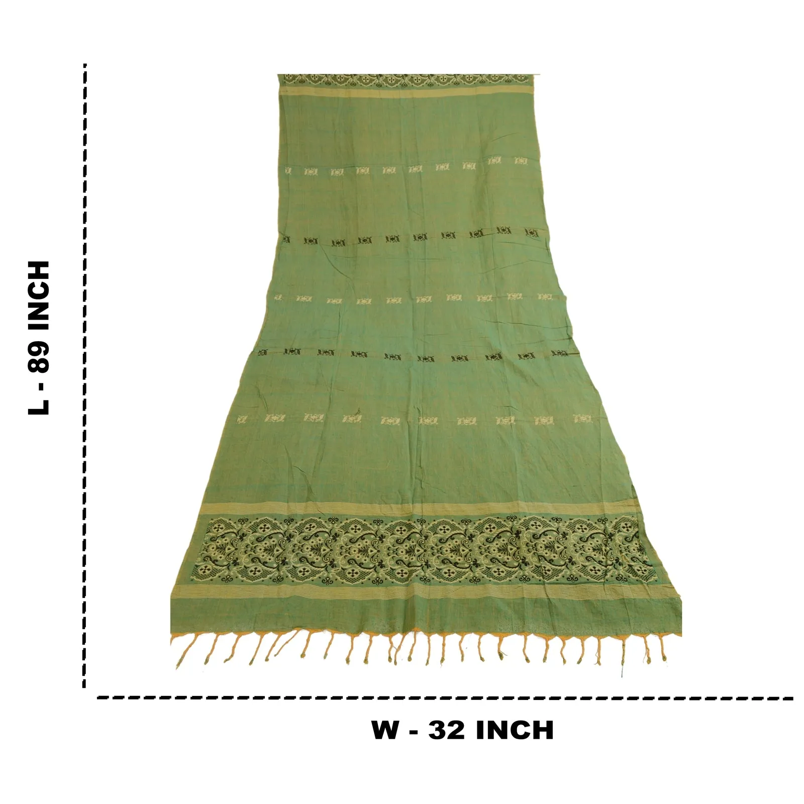 Sanskriti Vintage Dupatta Long Stole Pure Cotton Green Hijab Woven Scarves