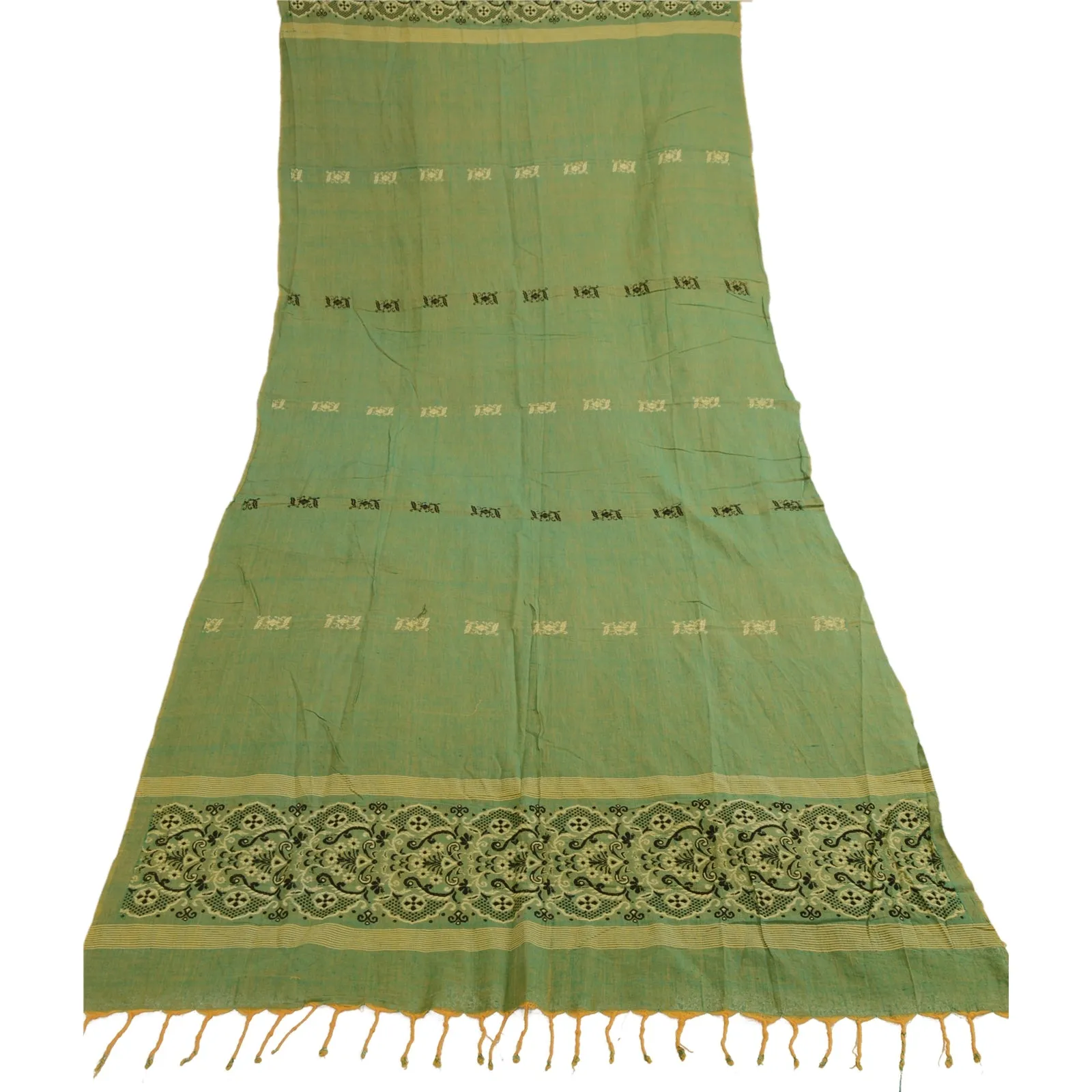 Sanskriti Vintage Dupatta Long Stole Pure Cotton Green Hijab Woven Scarves