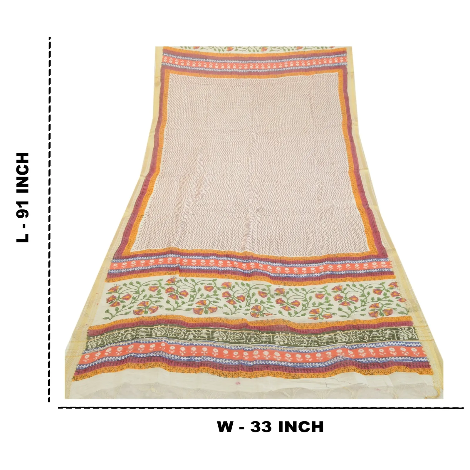 Sanskriti Vintage Ivory Long Dupatta Stole Blend Silk Printed Floral Scarves