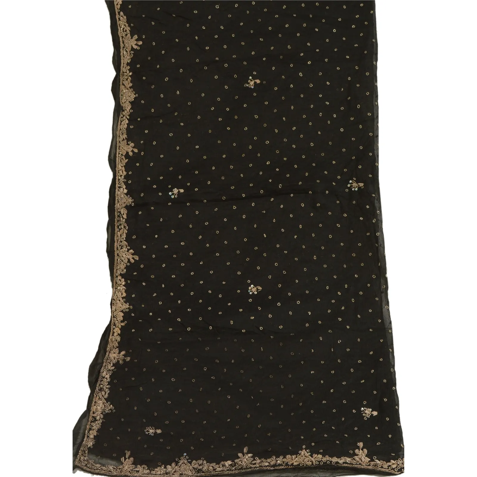 Sanskriti Vintage Long Black Dupatta/Stole Pure Chiffon Silk Hand Beaded Scarves