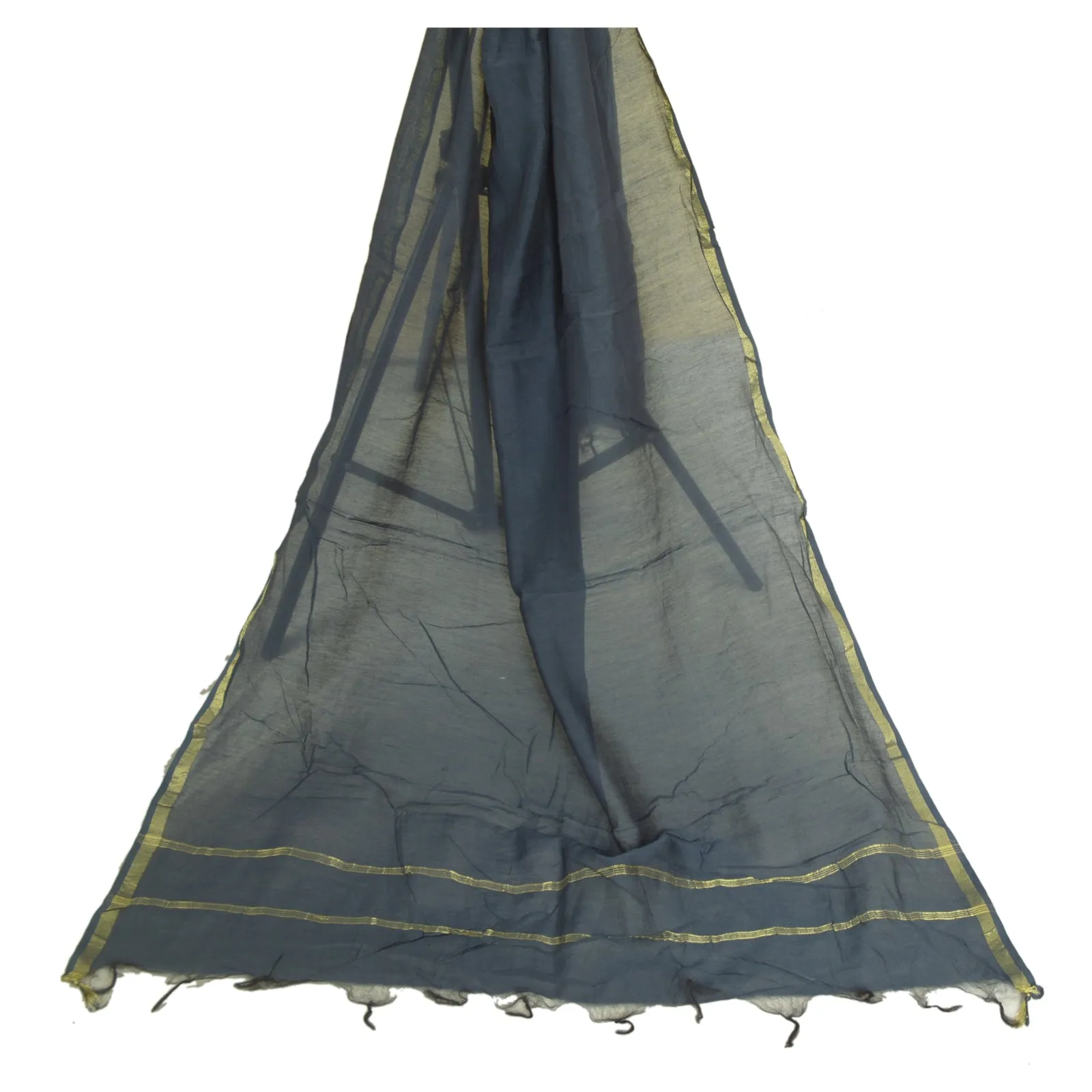 Sanskriti Vintage Long Dupatta Stole Cotton Silk Blue Hijab Woven Wrap Scarves