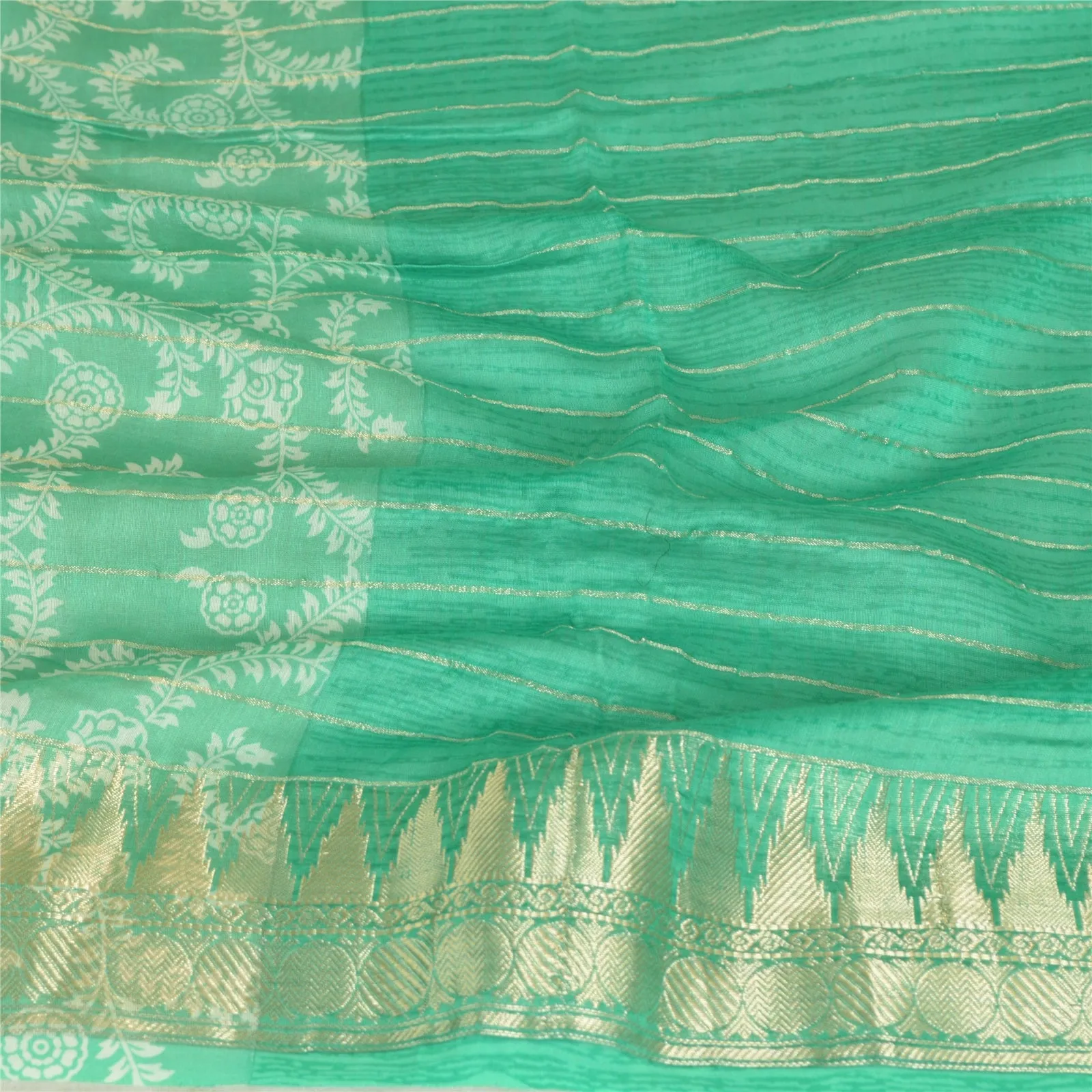 Sanskriti Vintage Long Dupatta Stole Cotton Silk Green Printed Woven Scarves