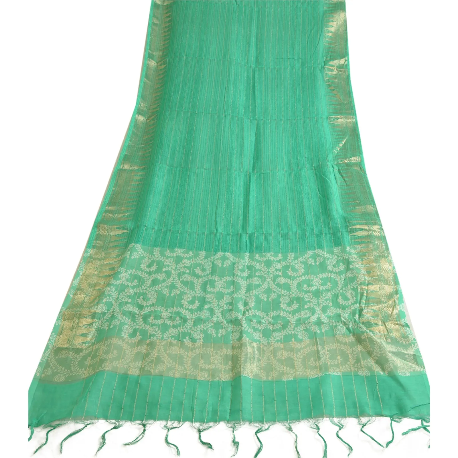 Sanskriti Vintage Long Dupatta Stole Cotton Silk Green Printed Woven Scarves