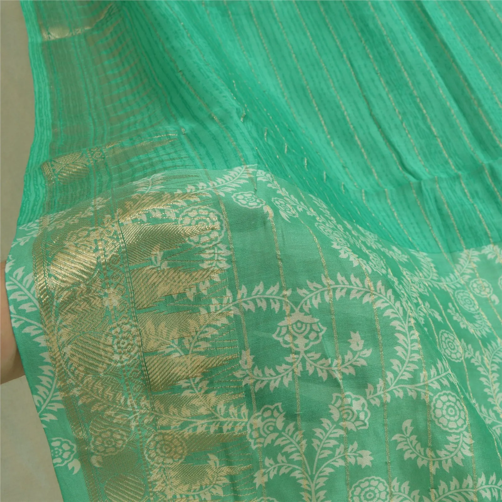 Sanskriti Vintage Long Dupatta Stole Cotton Silk Green Printed Woven Scarves