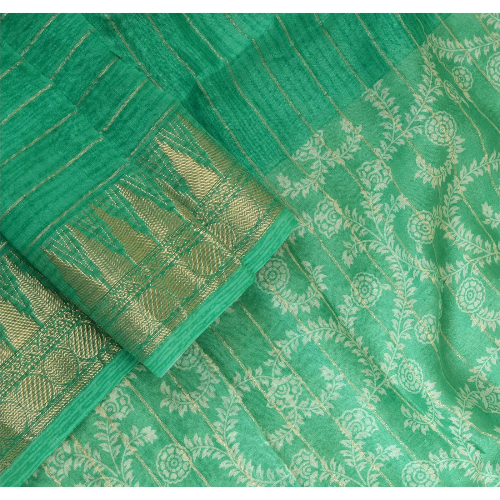 Sanskriti Vintage Long Dupatta Stole Cotton Silk Green Printed Woven Scarves