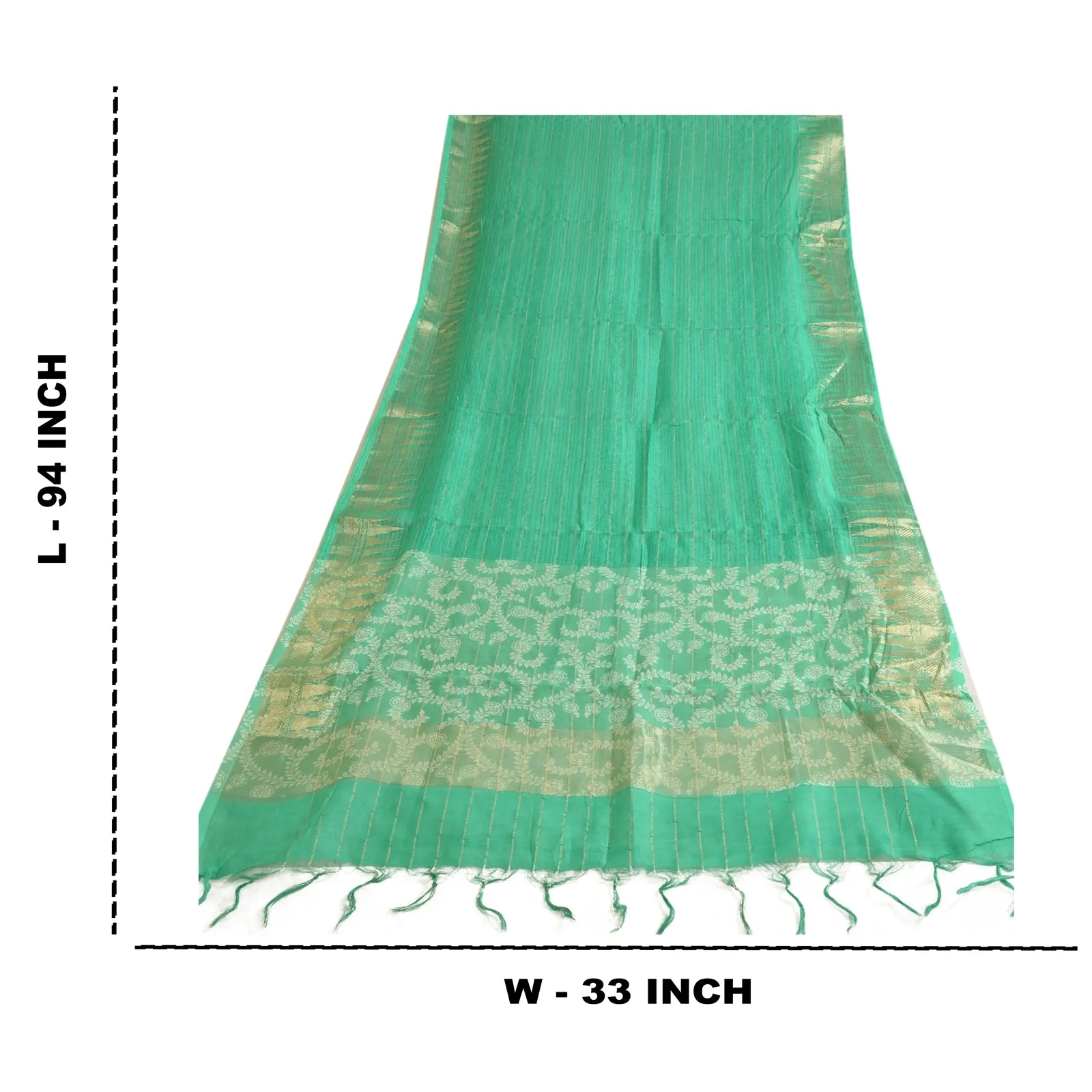 Sanskriti Vintage Long Dupatta Stole Cotton Silk Green Printed Woven Scarves