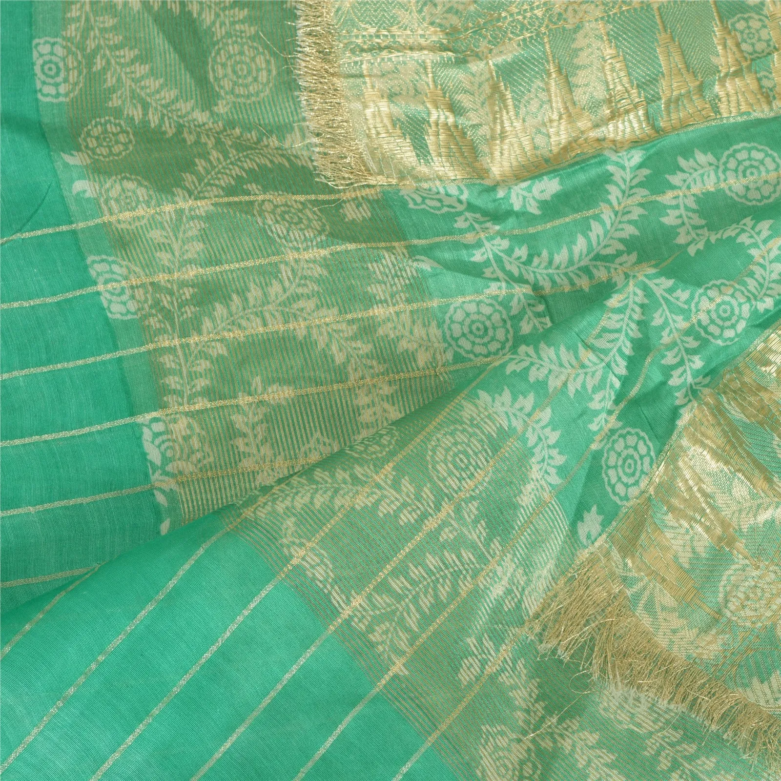 Sanskriti Vintage Long Dupatta Stole Cotton Silk Green Printed Woven Scarves