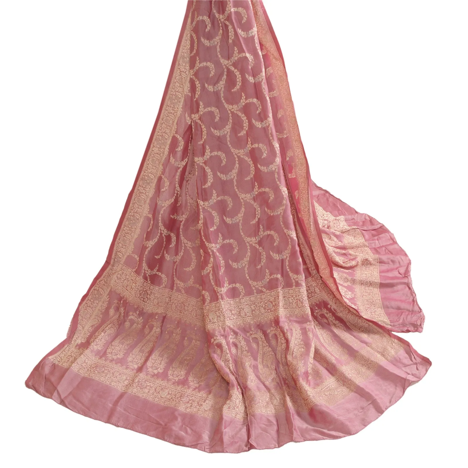 Sanskriti Vintage Long Dupatta Stole Pure Silk Mauve Hijab Woven Scarves