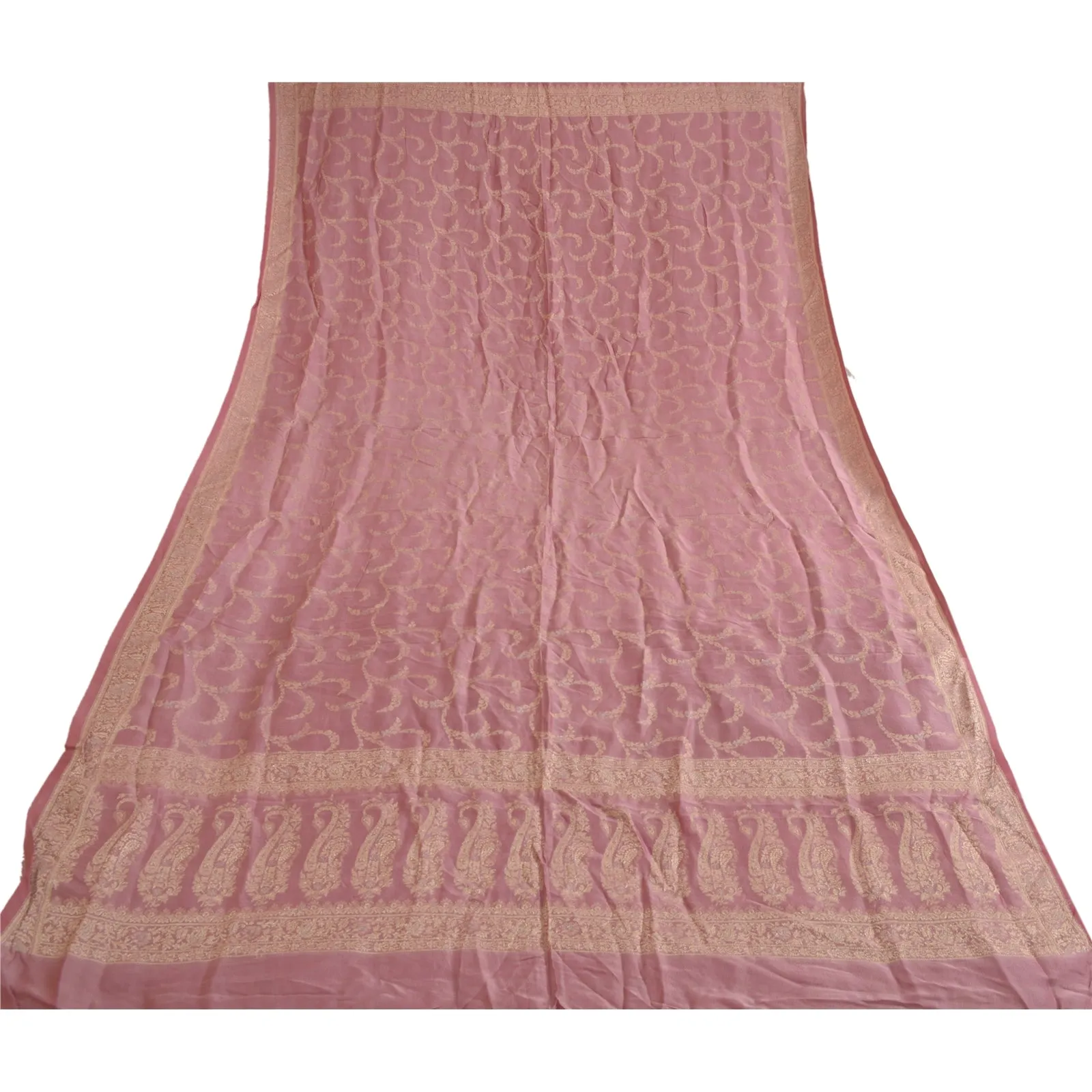 Sanskriti Vintage Long Dupatta Stole Pure Silk Mauve Hijab Woven Scarves