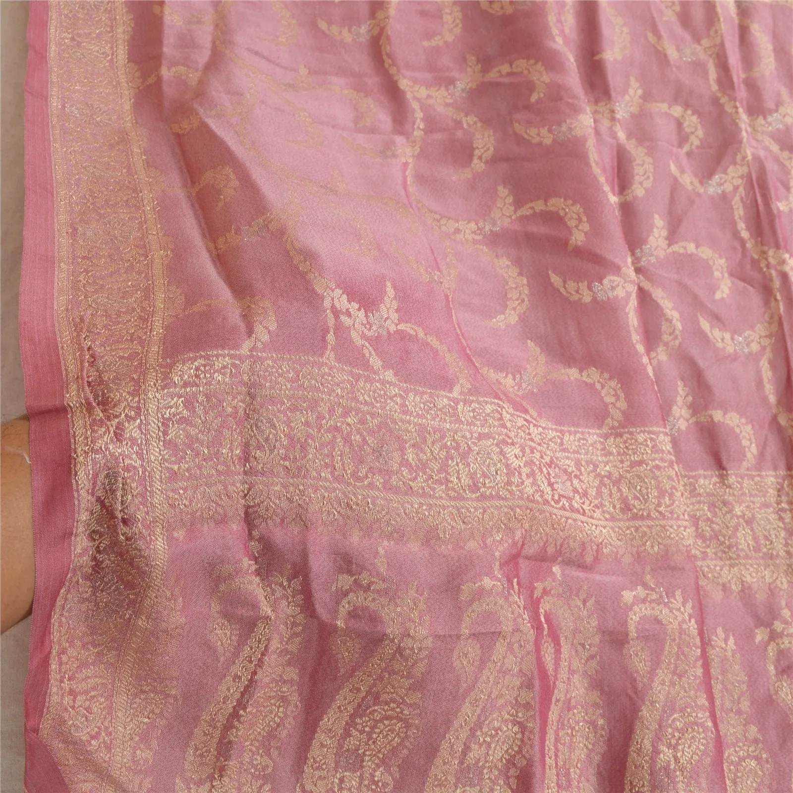 Sanskriti Vintage Long Dupatta Stole Pure Silk Mauve Hijab Woven Scarves