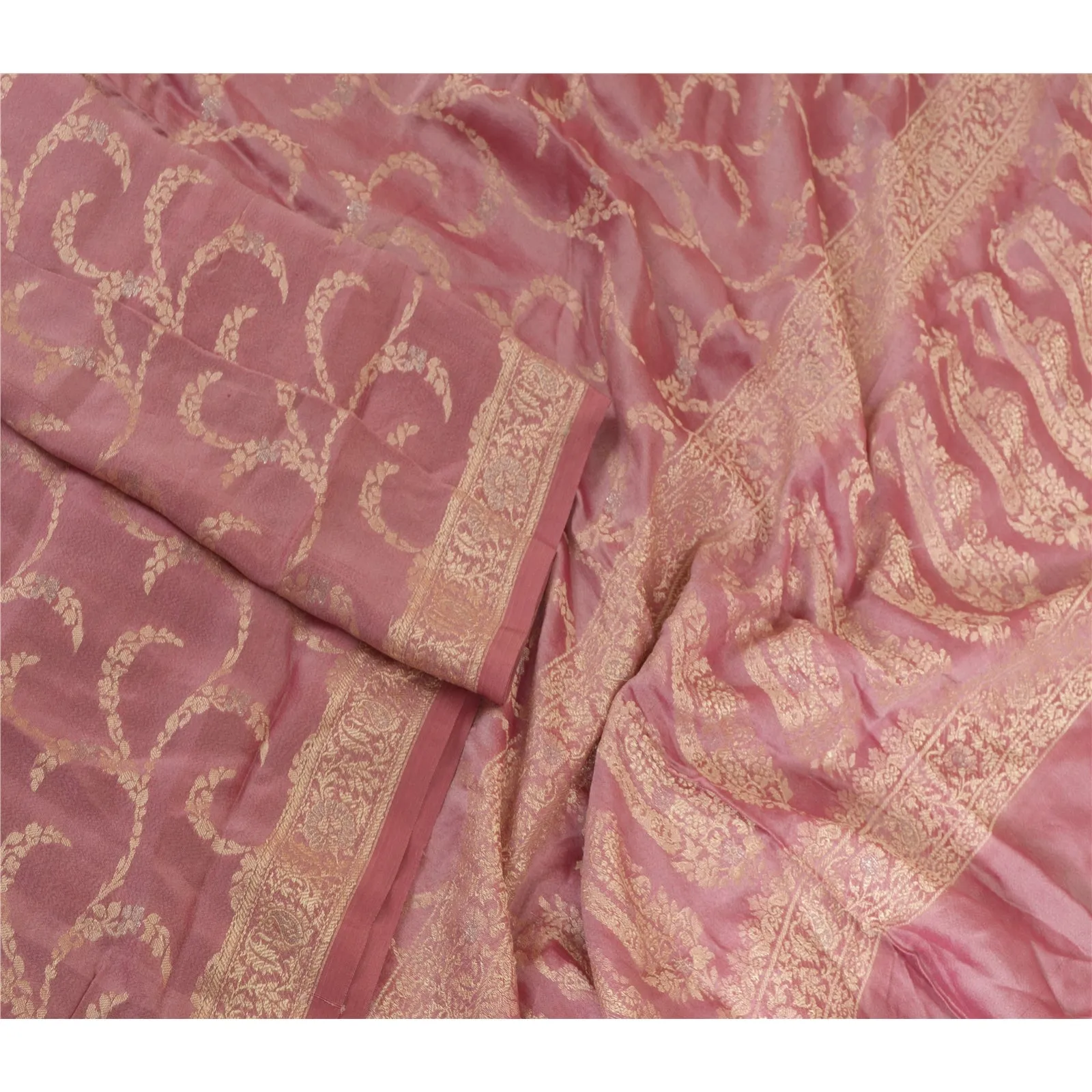 Sanskriti Vintage Long Dupatta Stole Pure Silk Mauve Hijab Woven Scarves