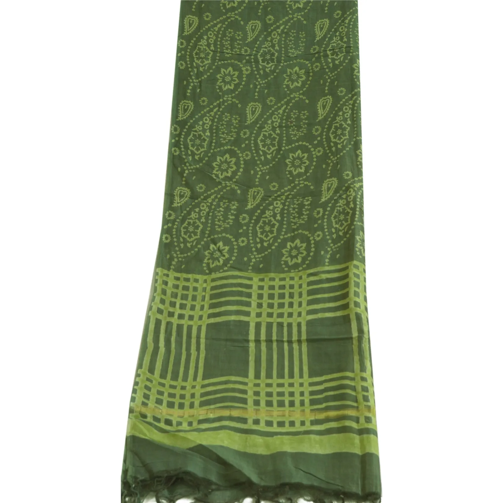 Sanskriti Vintage Long Green Dupatta/Stole Cotton Silk Hijab Printed Scarves